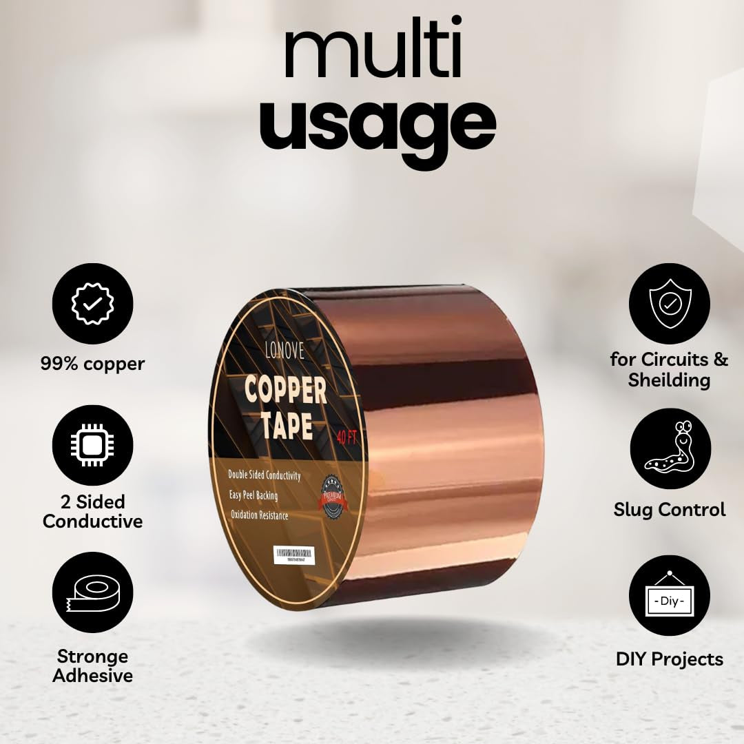 Copper Tape Slug Repellent (50Mm Wide, 12.3 Meter Long Roll) - Double-Sided Conductive Adhesive Copper Foil Tape