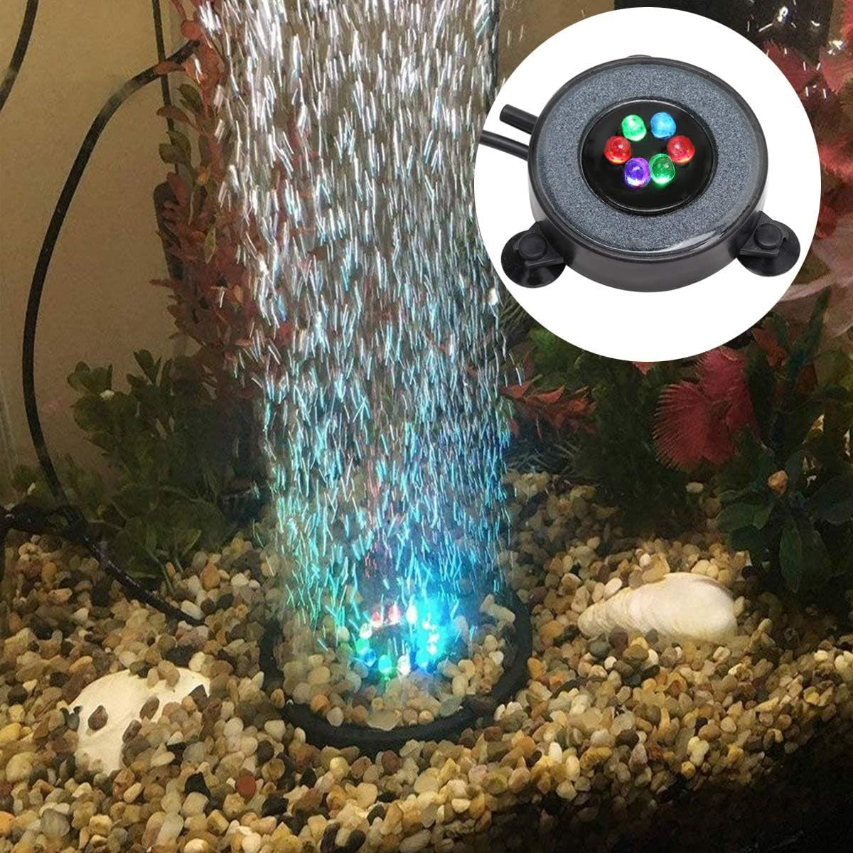 Aquarium Air Stone Fish Tank Led Air Stone Bubble Light with 6 Color Changing Leds for Aquarium