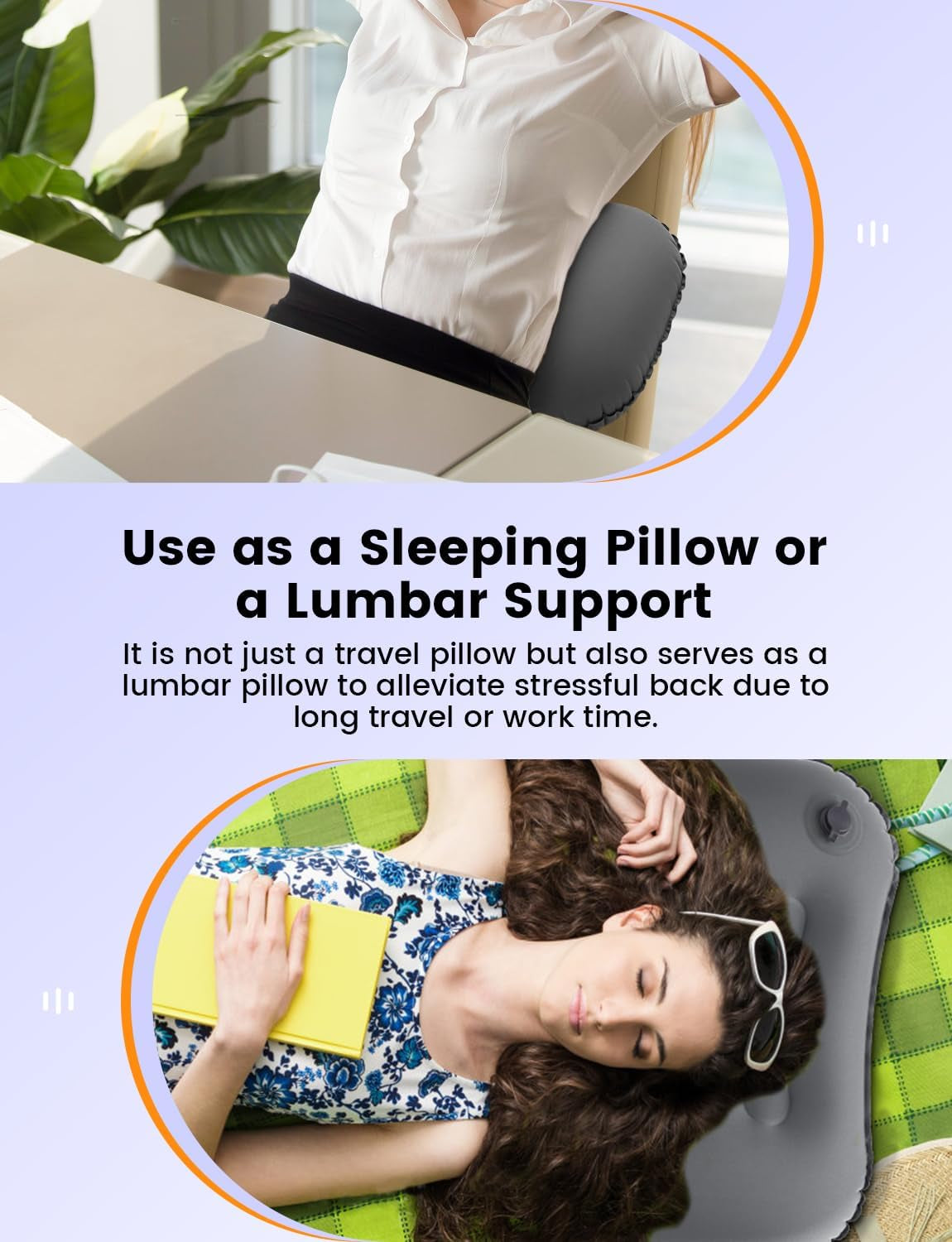 Camping Pillow Inflatable with Ergonomic Design, Travel Pillow Air Pillow Beach Pillow for Neck Support for Car Beach Office