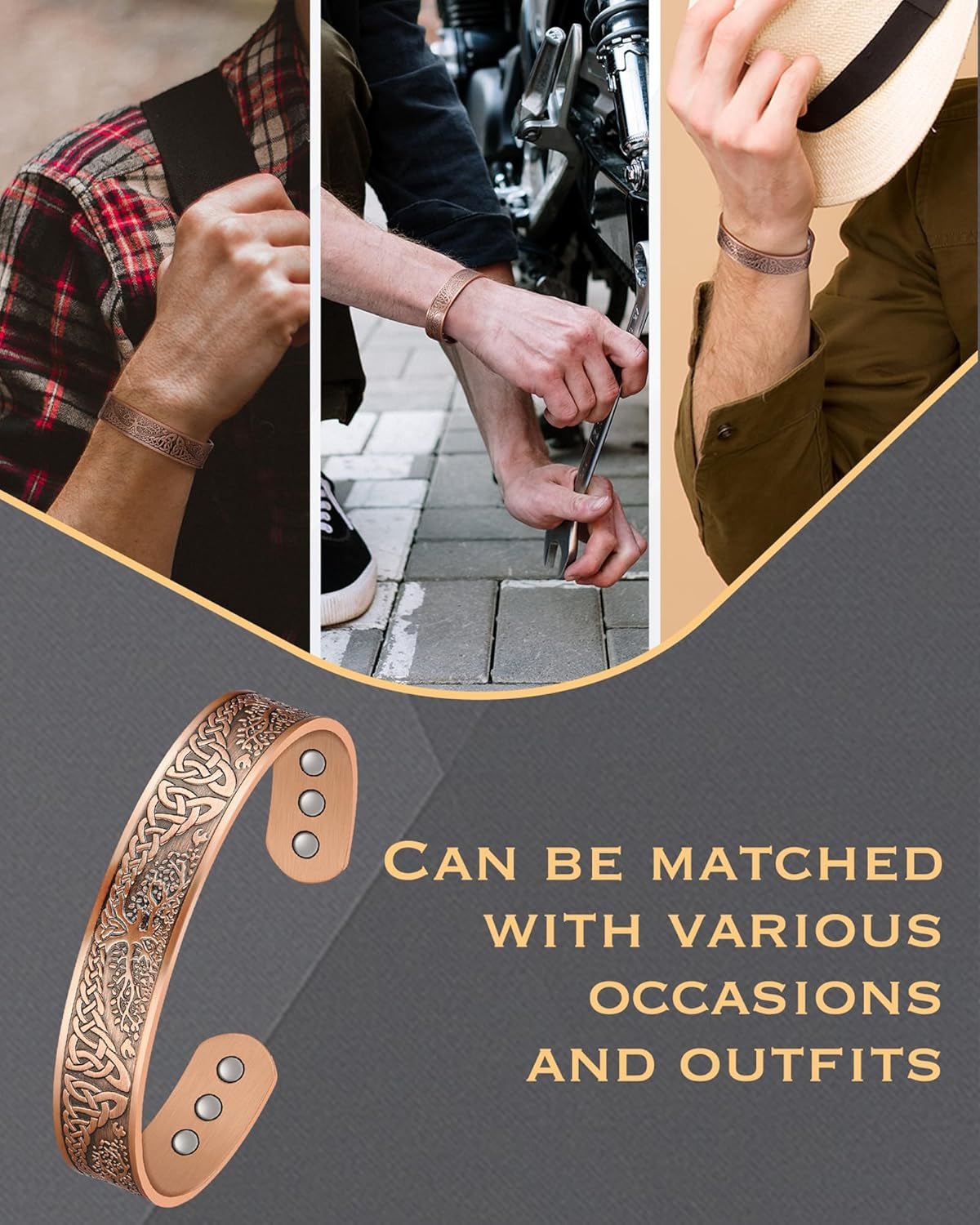 Copper Magnetic Bracelet for Men Women,Tree of Life 100% Solid Copper Cuff Bangle with 6 3500 Guass Magnets,Adjustable Size Brazaletes with Jewellry Gift Box