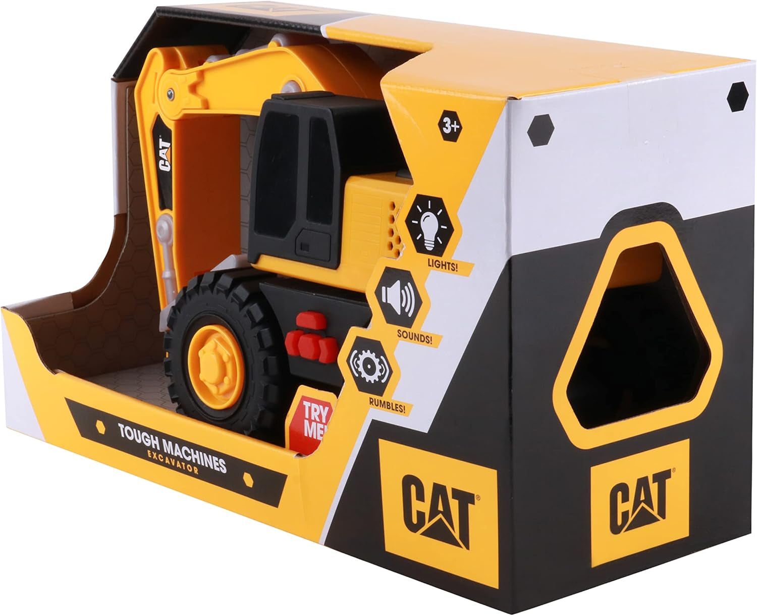 Construction Toys, Tough Machines Toy Excavator, 10" W/Realistic Lights & Sounds, Rumbling Action, Movable Parts & Sturdy Plastic Construction