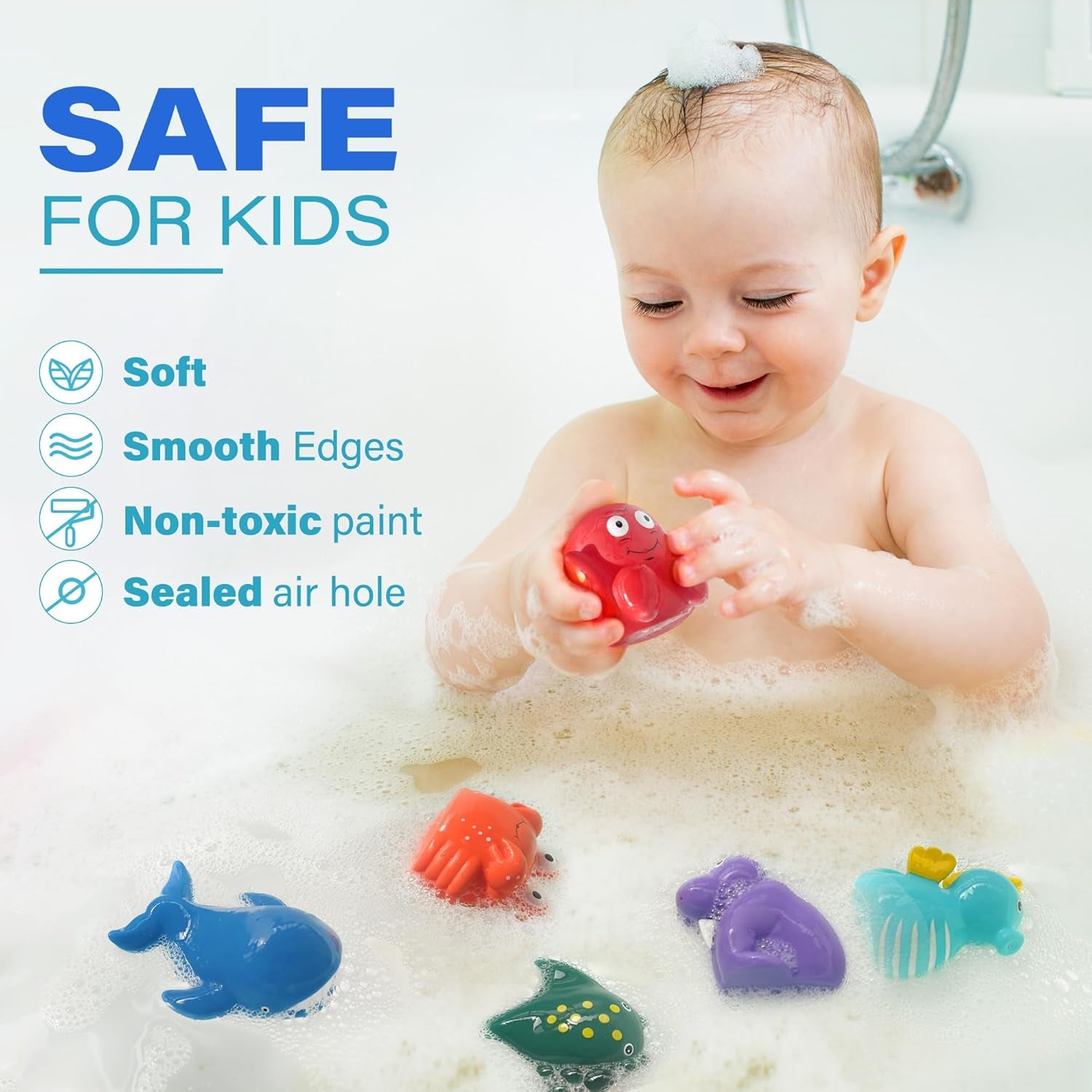Bath Toys for Kids Ages 1-3, Mold Free Baby Bath Toys for Toddlers 2-4, 8PCS No Holes Ocean Sea Animal Bathtub Toys, Soft Bath Tub Toys