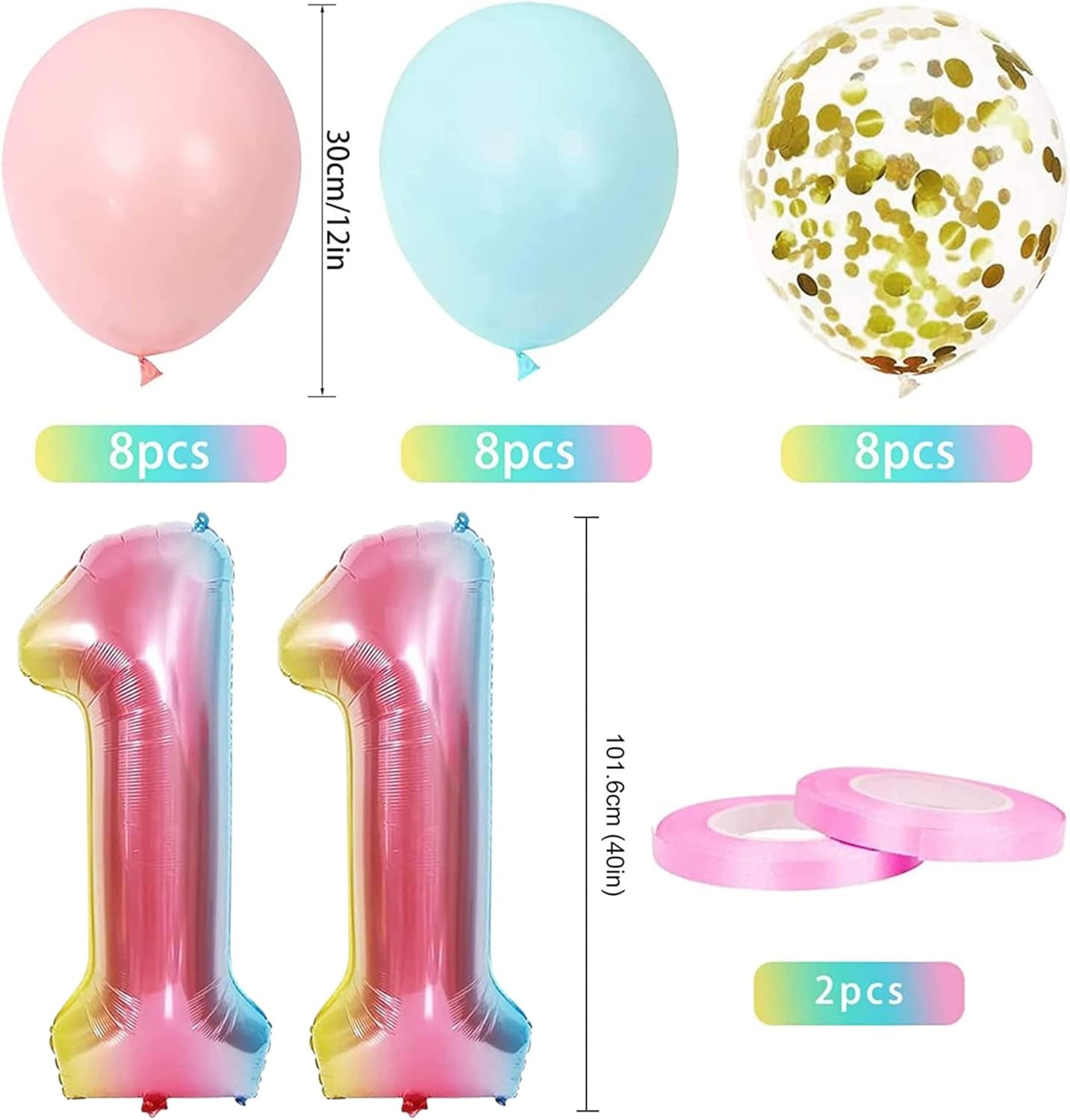 Baby Girl 11Th Birthday Decor Gradient Color Age 11 Balloons with Happy Banner for Showers Eleventh Party Supplies Girls Boys (11St-Birthday), Medium (BL-248)