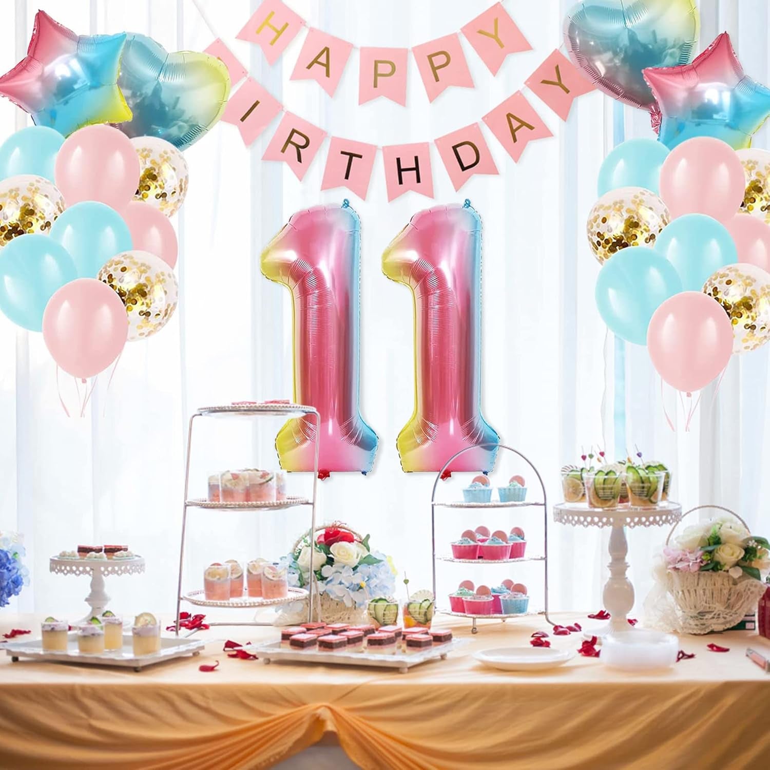 Baby Girl 11Th Birthday Decor Gradient Color Age 11 Balloons with Happy Banner for Showers Eleventh Party Supplies Girls Boys (11St-Birthday), Medium (BL-248)