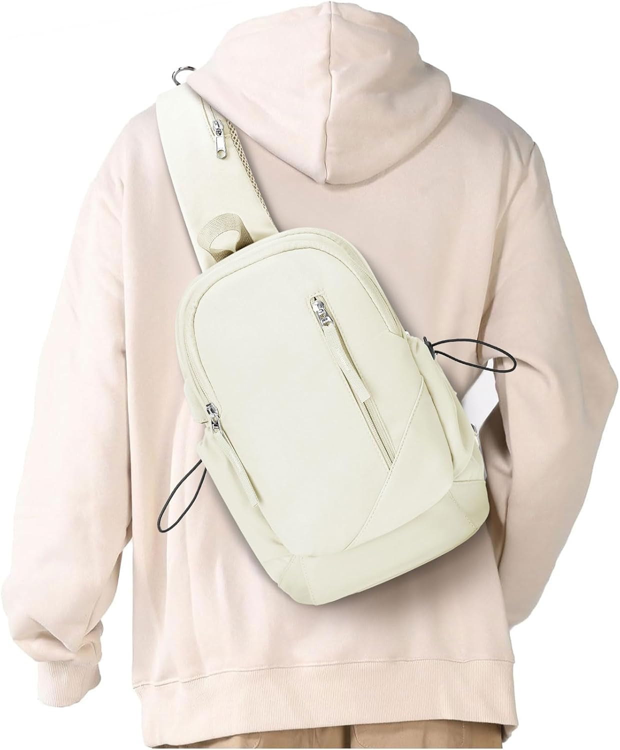 Crossbody Sling Backpacks Sling Bag for Men Women, Shoulder Backpack Chest Bags with USB Charger Port off White