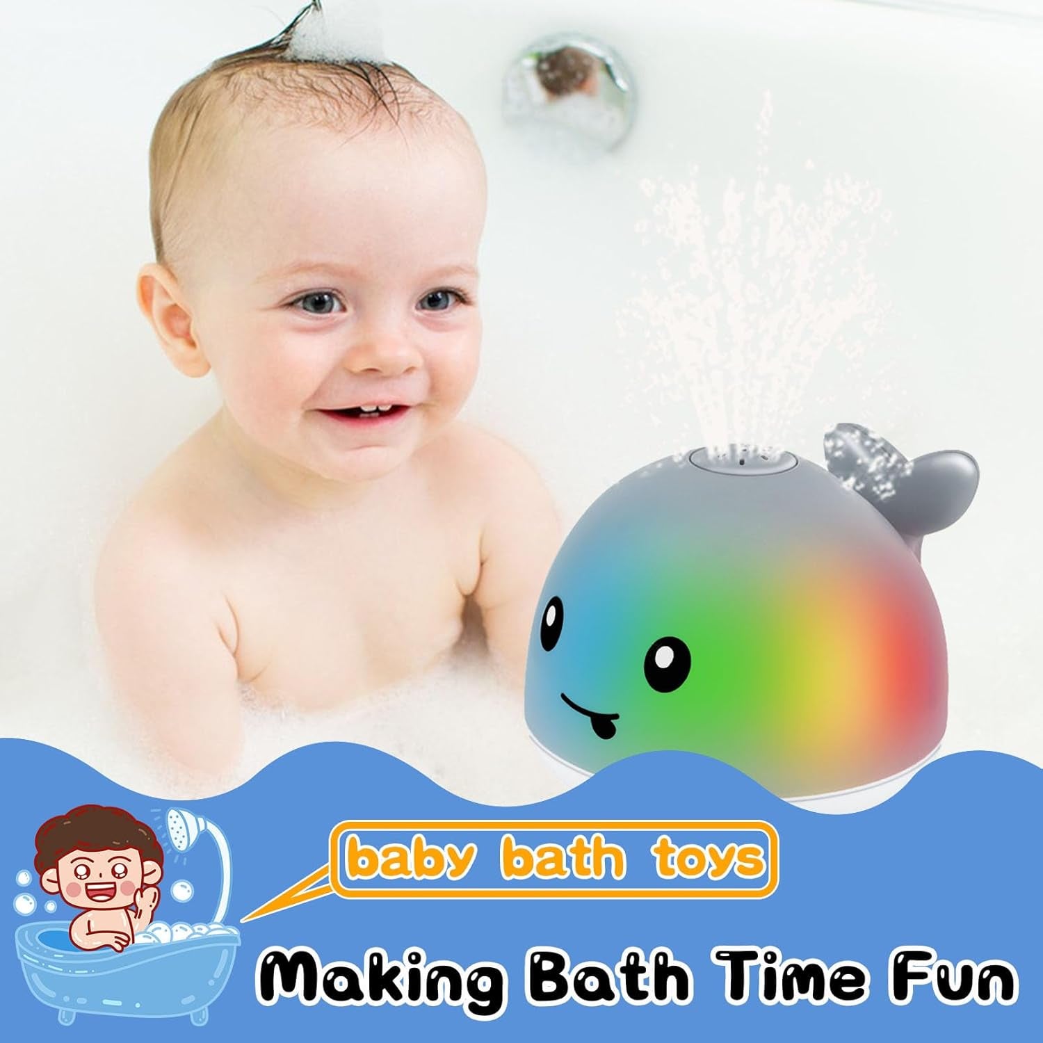 Bath Toys for Kids Ages 1-3 - Whale Bath Toy Sprinkler, Light up Bathtime Tub Pool Shower Water Toys for Toddlers, Baby Toys 6-12-18 Months, Best Gifts for 1St Birthday 1 2 3 Year Old Boys Girls Gifts