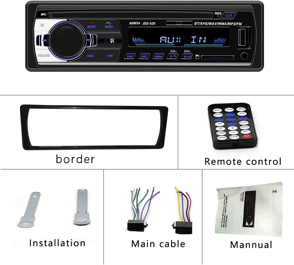 Car Radio Bluetooth Hands Free, 1DIN 12V Car Stereo Car MP3 Player Support FM/USB/SD/AUX-IN with Remote Control
