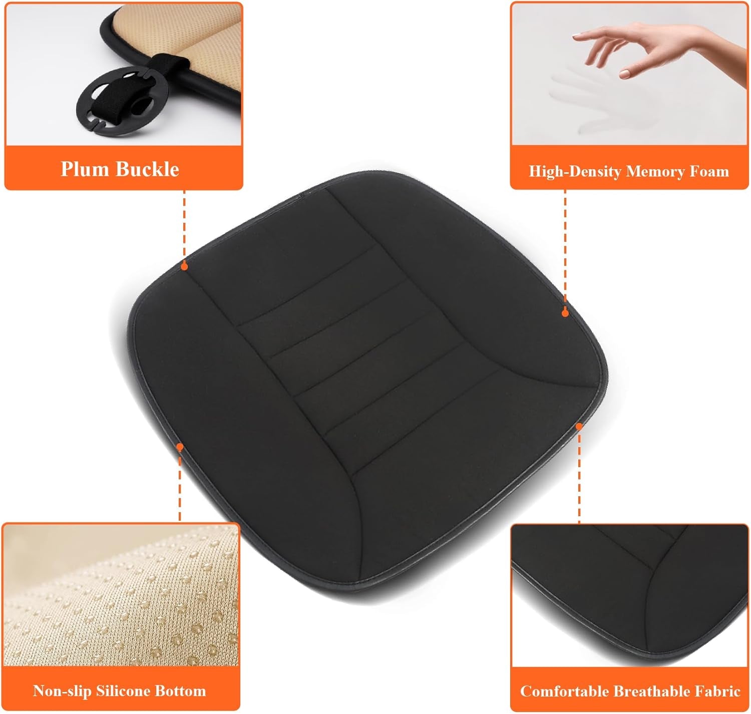 Car Seat Cushion with 1.2Inch Comfort Memory Foam, Seat Cushion for Car and Office Chair (Black)