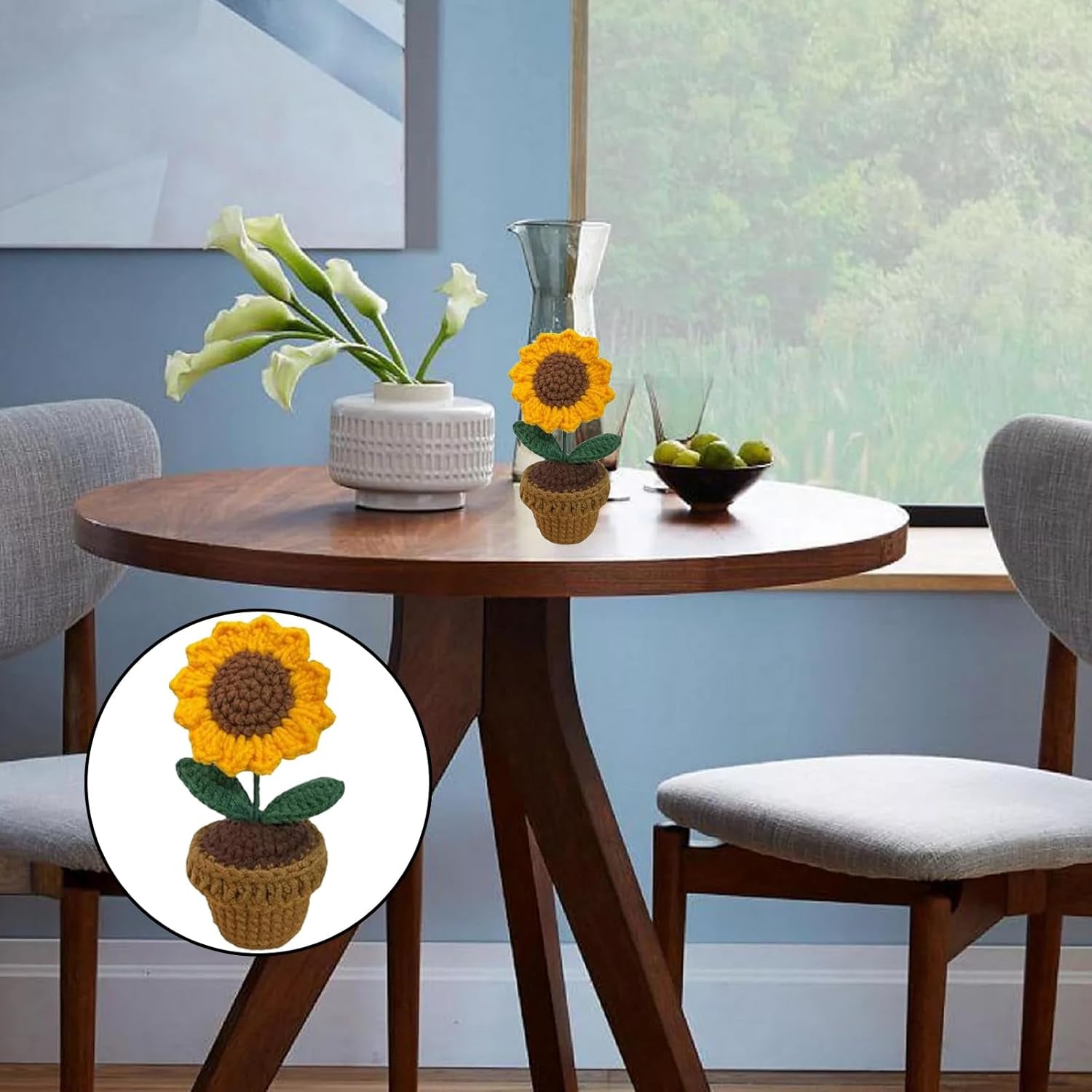 Crochet Flowers, Sunflower Crochet Potted Flowers, Finished Handmade Crochet, Small Artificial Flower Pot Hand Knitted Crochet Gifts, for Home Office Desktop Ornament, Gift for Lover or Family