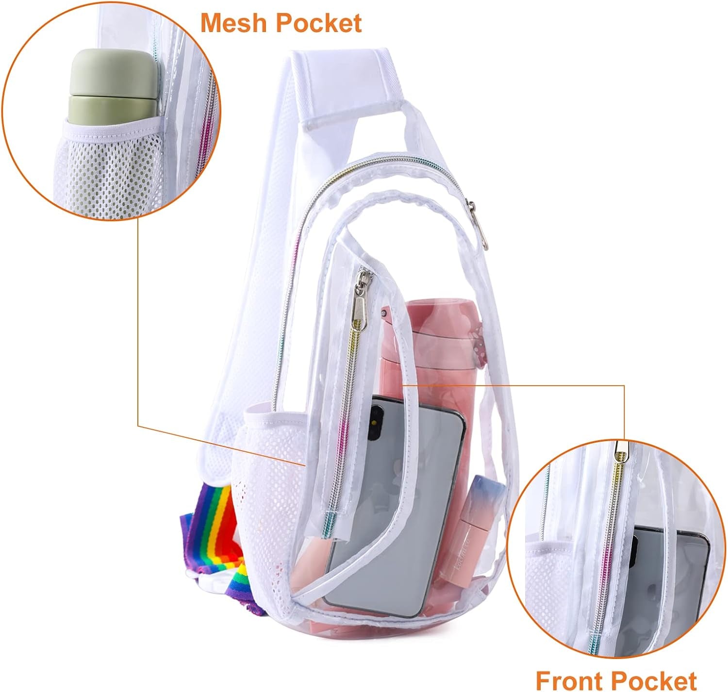 Clear Sling Bag, Stadium Approved Clear Bag, Transparent Chest Daypack for Hiking, Stadium or Concerts