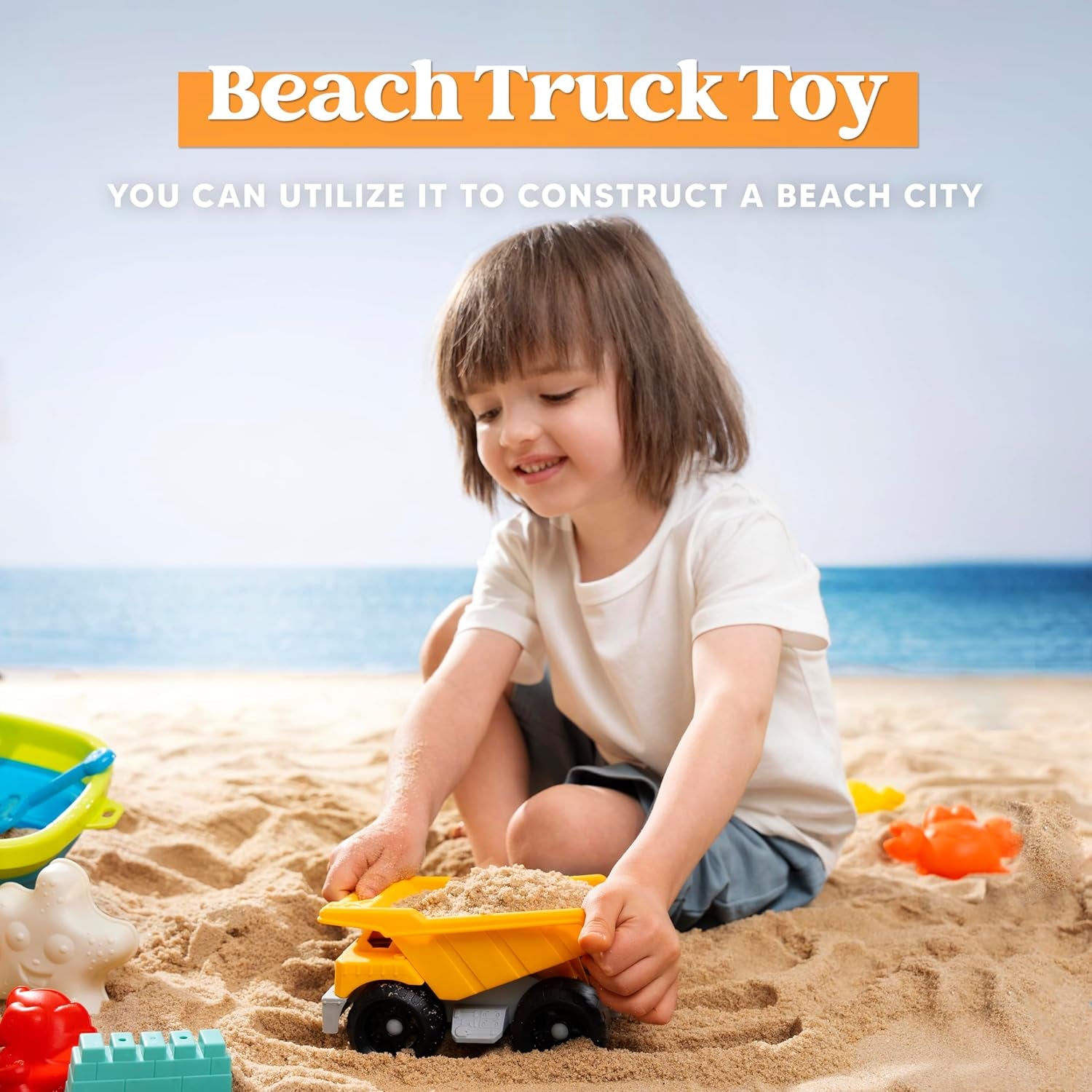 Beach Sand Toys Set - Dump Truck Car Toy with Sand Molds for Toddlers Outdoor Play, Collapsible Foldable Buckets Mesh Bag Shovels Castle Animal Mold Sets, Kids Ages Sandbox Toys (Animals)