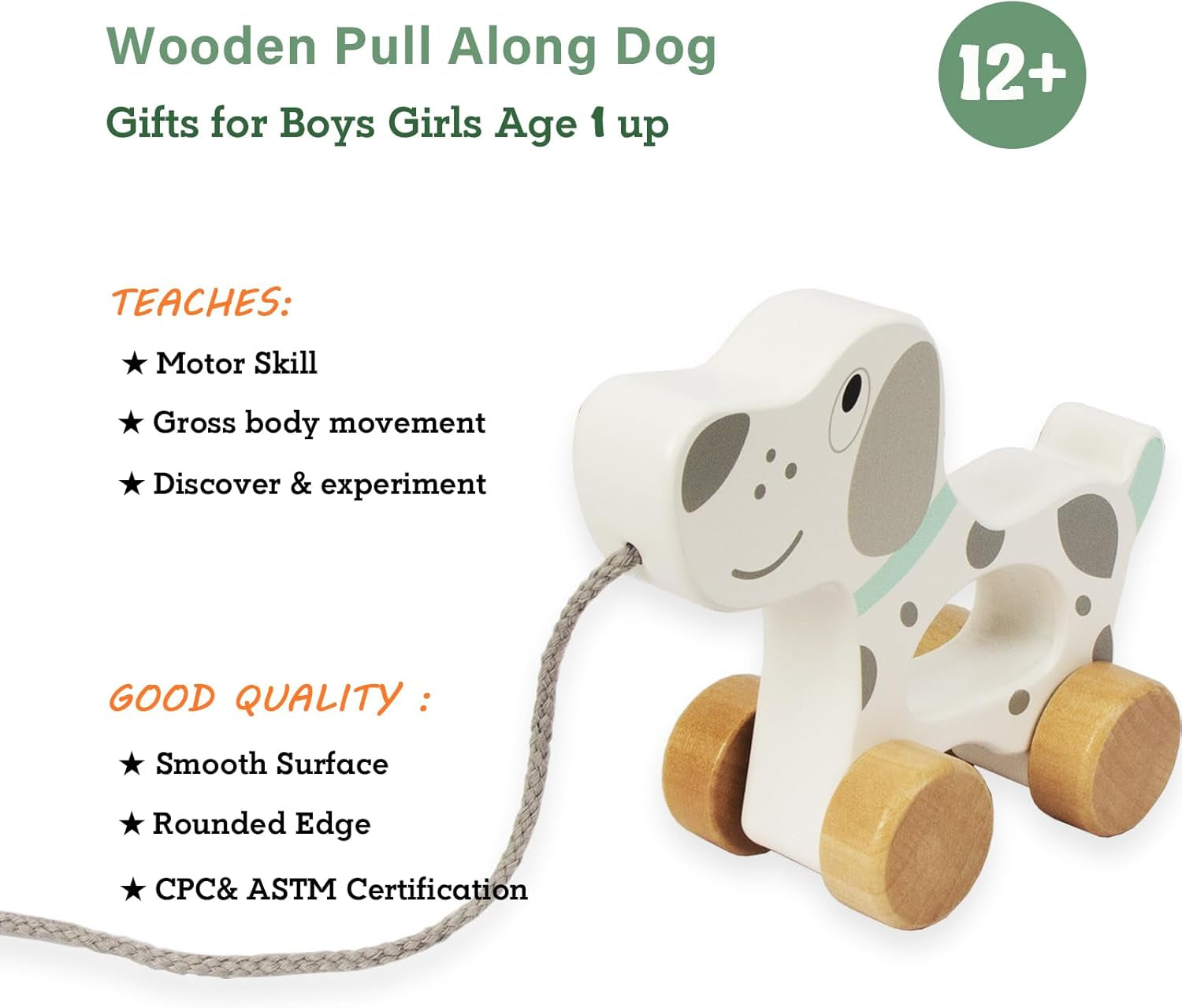 Baby Toys Car,Wooden Pull along Toddler Toy, Developmental Toy for 1 Year Old Girl Boy Birthday Gift (Dog)