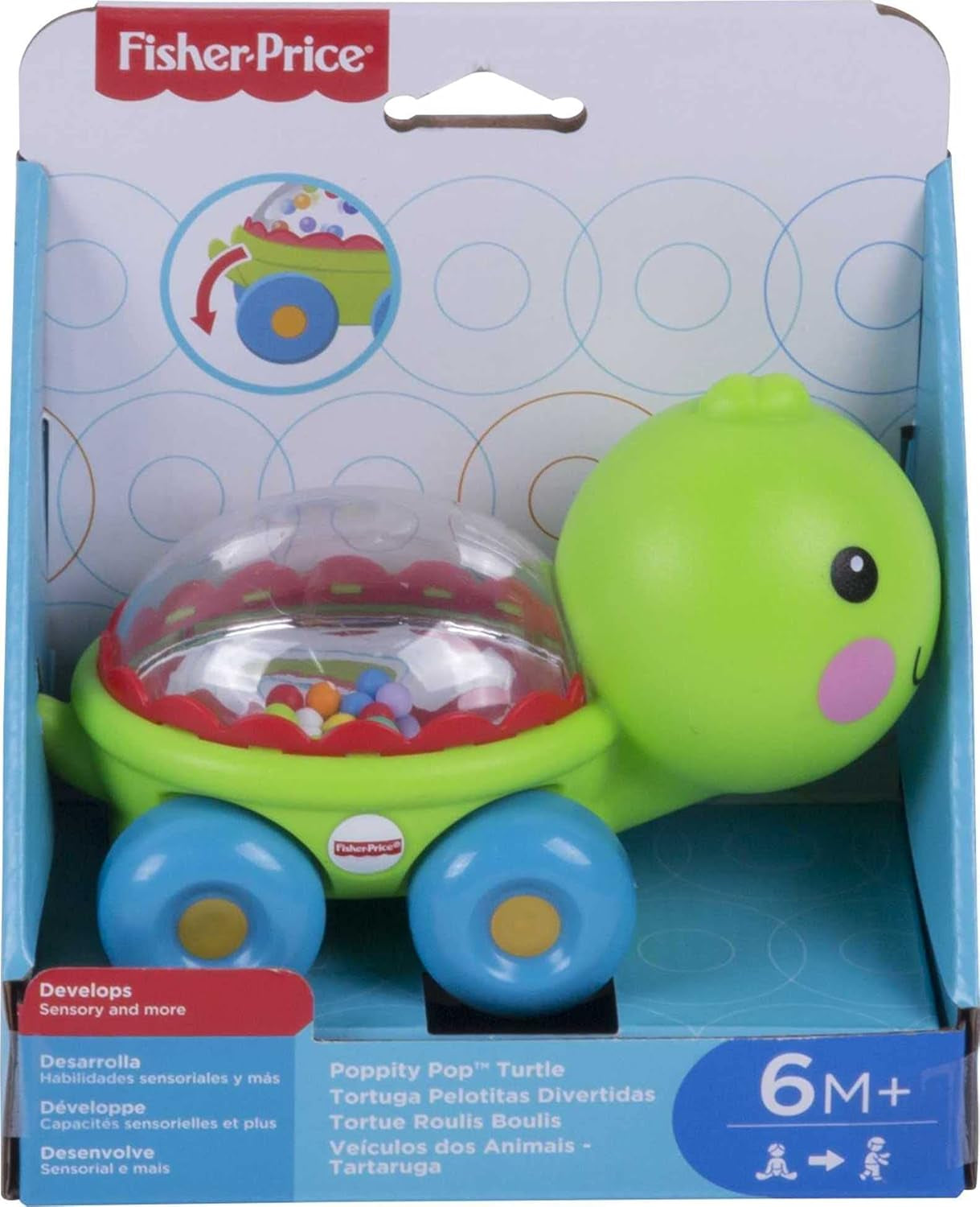 Baby Crawling Toy Poppity Pop Turtle Push-Along Vehicle with Ball Popping Sounds for Infants Ages 6+ Months