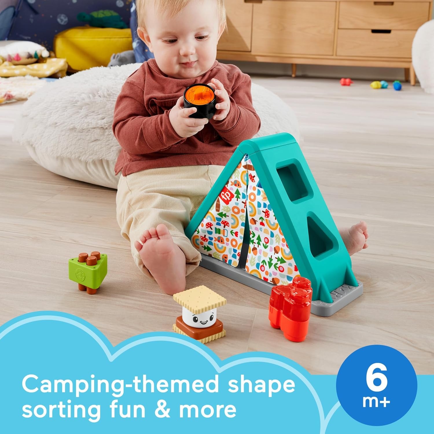 Baby Developmental Toy S’More Shapes Camping Tent Block Sorting Activity for Infants Ages 6+ Months