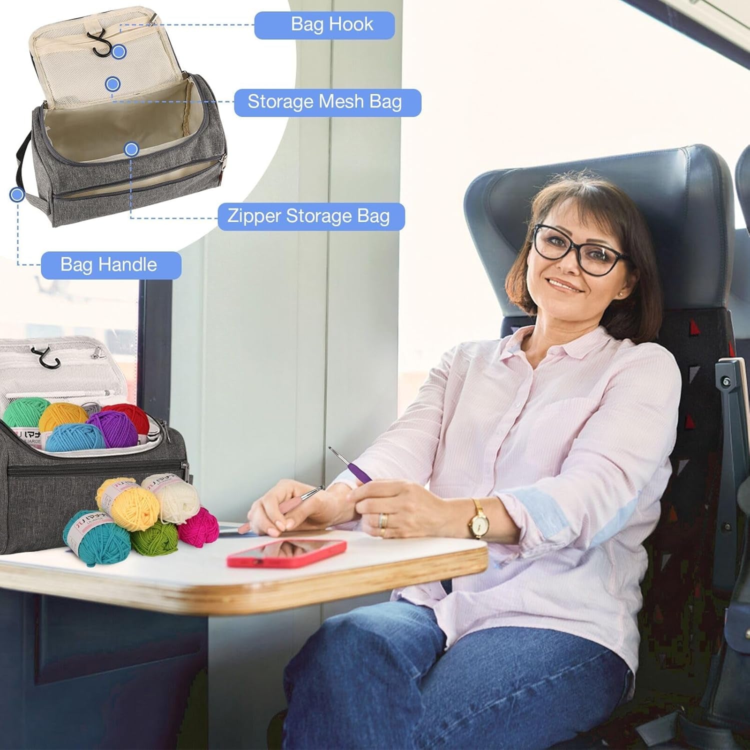 Crochet Kits for Beginners Adults Crochet Kit 15Pcsx25G Crochet Yarns Ergonomic Metal Crochet Hooks 2Mm-8Mm Knitting Accessories Tools Storage Case Needles Crochet Starter Kit-Grey