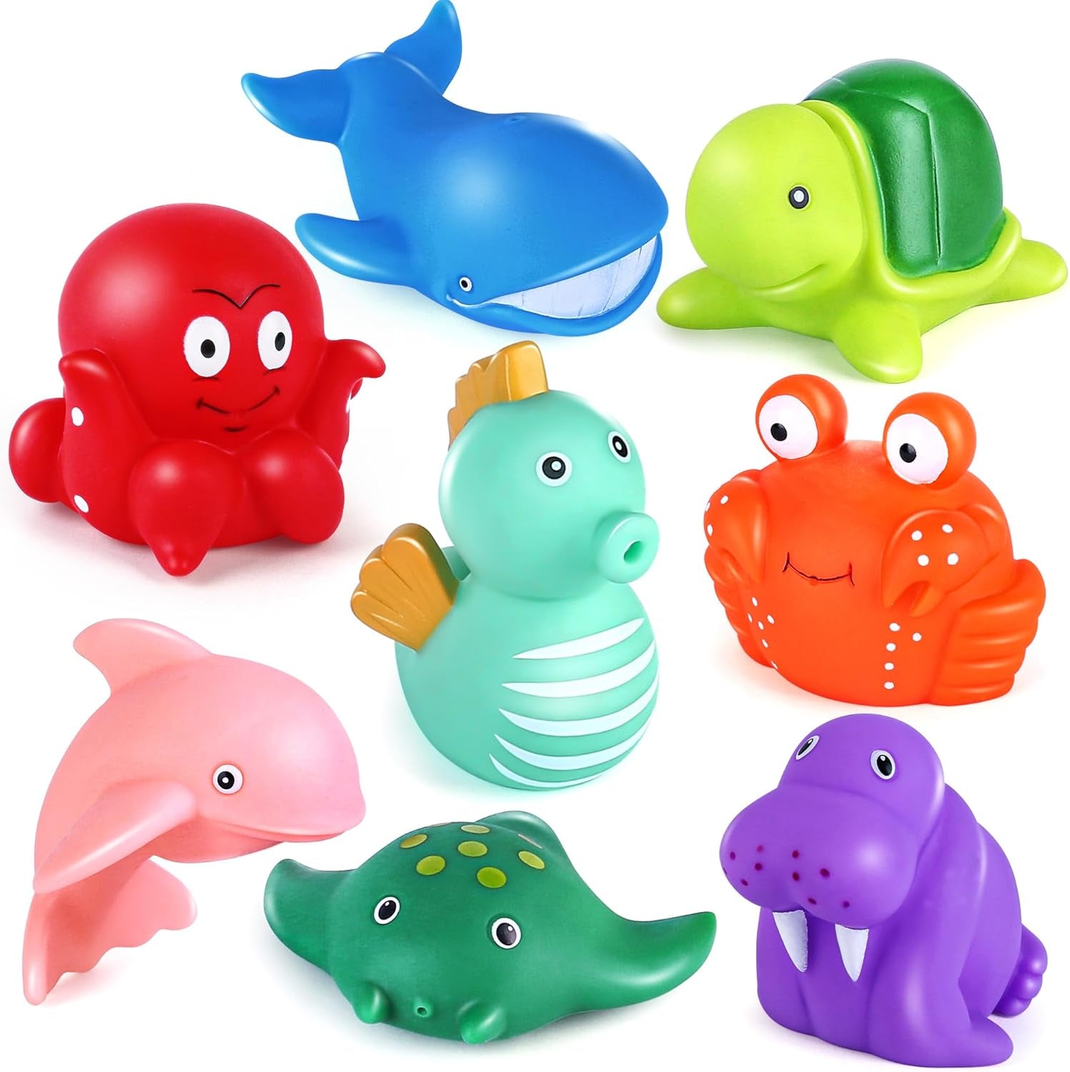 Bath Toys for Kids Ages 1-3, Mold Free Baby Bath Toys for Toddlers 2-4, 8PCS No Holes Ocean Sea Animal Bathtub Toys, Soft Bath Tub Toys