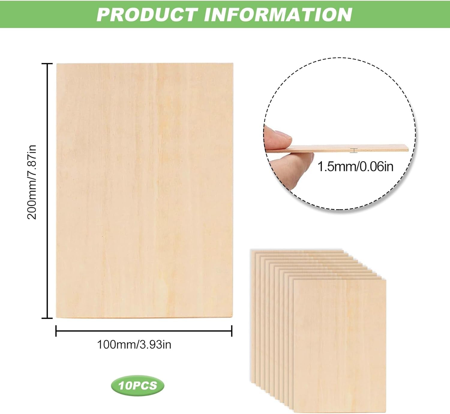 Basswood Sheets 200X100X1.5Mm Thin Plywood Sheets Craft Wood Boards 10 Pcs Unfinished Wood Sheet for Crafts Model Making DIY
