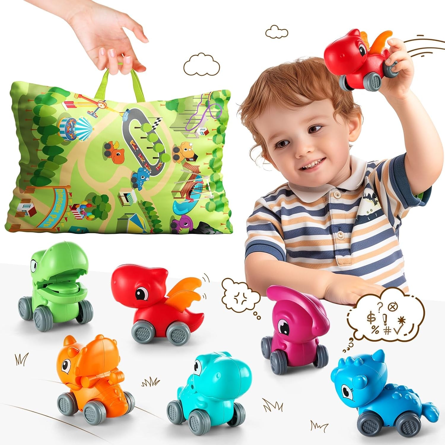Baby Dinosaur Car Toys with Playmat/Storage Bag|1St Birthday Gifts for Toddler Age 1-2|Baby Toys for 1 2 3 Year Old Boy|1 2 Year Old Boy Gift for Infant 12-18 Month