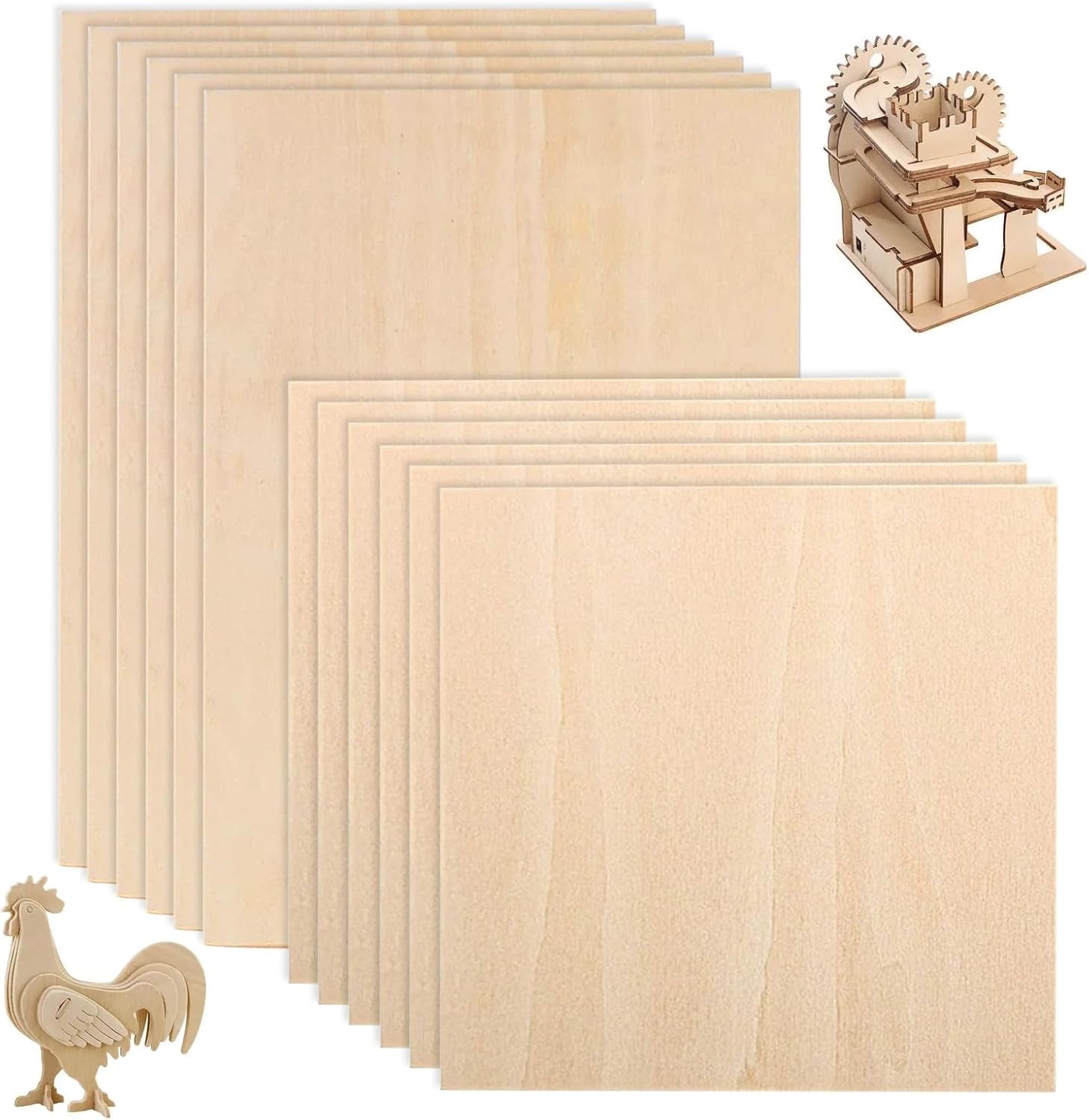 Basswood Sheets, 12 Pcs Blank Plywood Sheets 1.5Mm Thin Craft Basswood Sheet Squares Board for Crafts Painting 200X100Mm, 100X100Mm