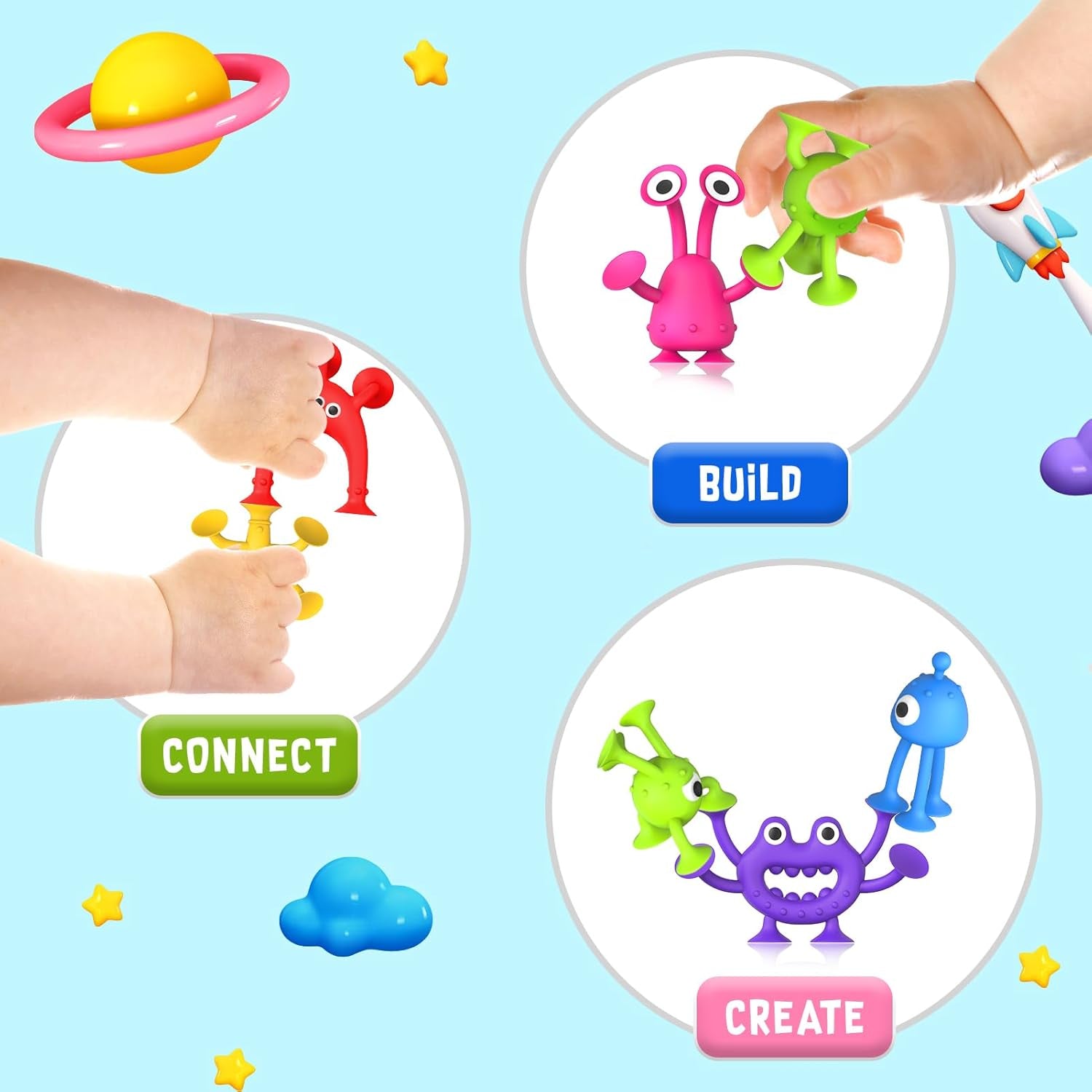 Baby Bath Toys Suction Toy: No Hole Bath Toy for Baby Toddlers - Kids Mini Sensory Fidget Suction Cup Toys for Boys Girls - Window Building Toy Travel Essentials Road Trip Activities for Kids Gifts