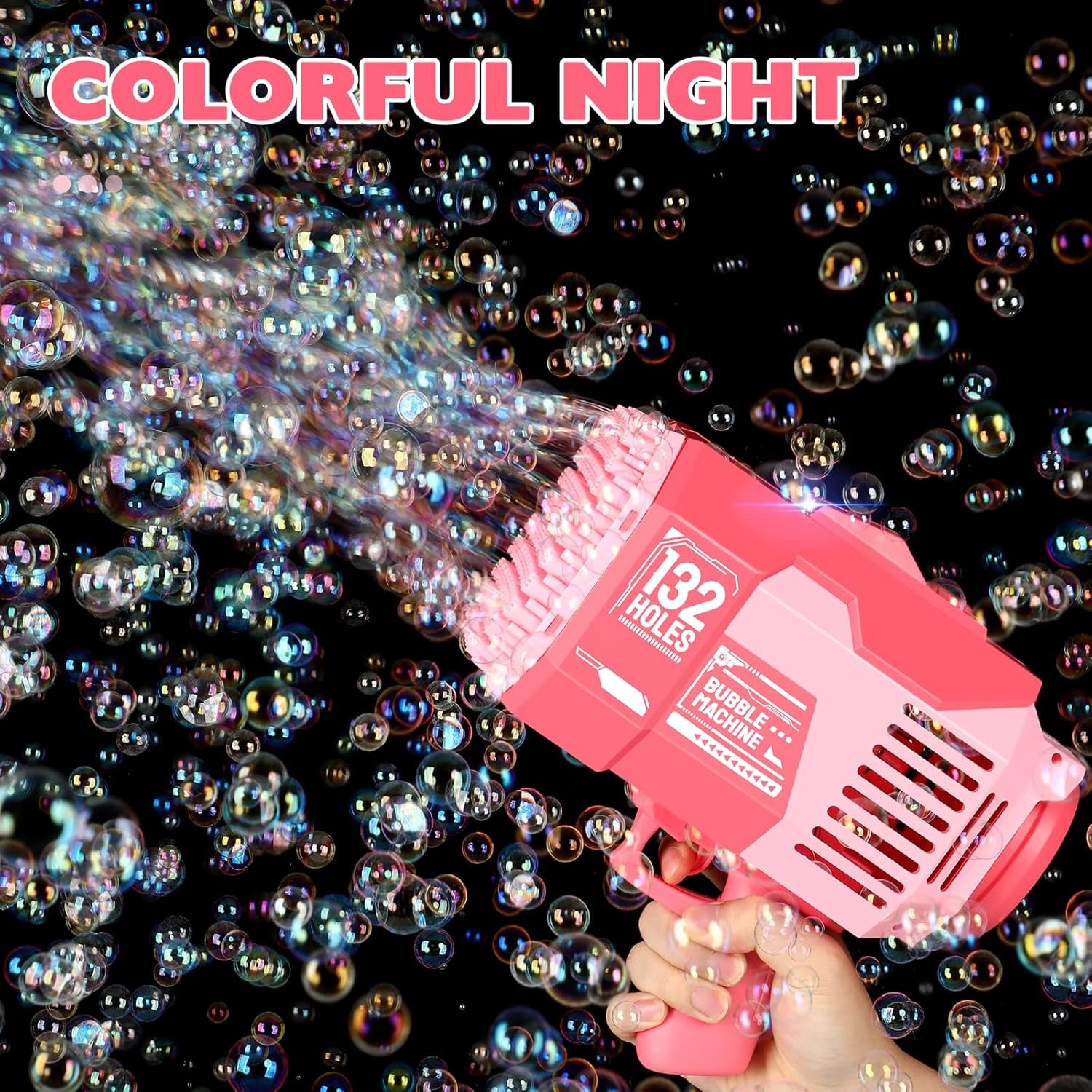 Bazooka Bubble Gun, 132 Holes Bubble Machine with Extra 10 Concentrated Bubbles Solution, Bubble Kids Toy for Boys Girls, Bubble Blaster for Birthday, Wedding, Outdoor Fun (Pink)