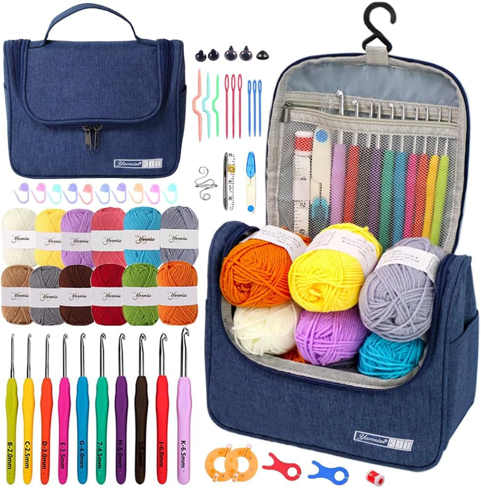 Crochet Kits for Beginners Adults, All in One Crochet Crochet Starter Kit with 840 Yards Crochet Yarn, 10 Size Ergonomic Crochet Hooks 2.0Mm~6.5Mm