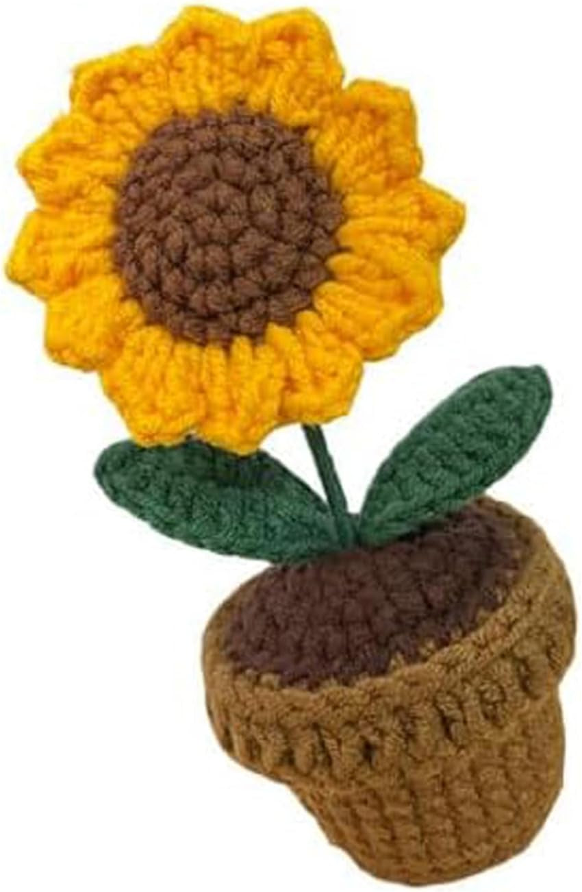 Crochet Flowers, Sunflower Crochet Potted Flowers, Finished Handmade Crochet, Small Artificial Flower Pot Hand Knitted Crochet Gifts, for Home Office Desktop Ornament, Gift for Lover or Family