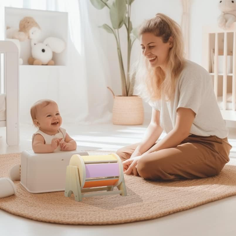 Spinning Rainbow Drum: Montessori Toys for Babies 0-6 Months Wood-Constructed Educational Montessori Baby Toys for Babies 6-12 Months with Sensory Audible Bells