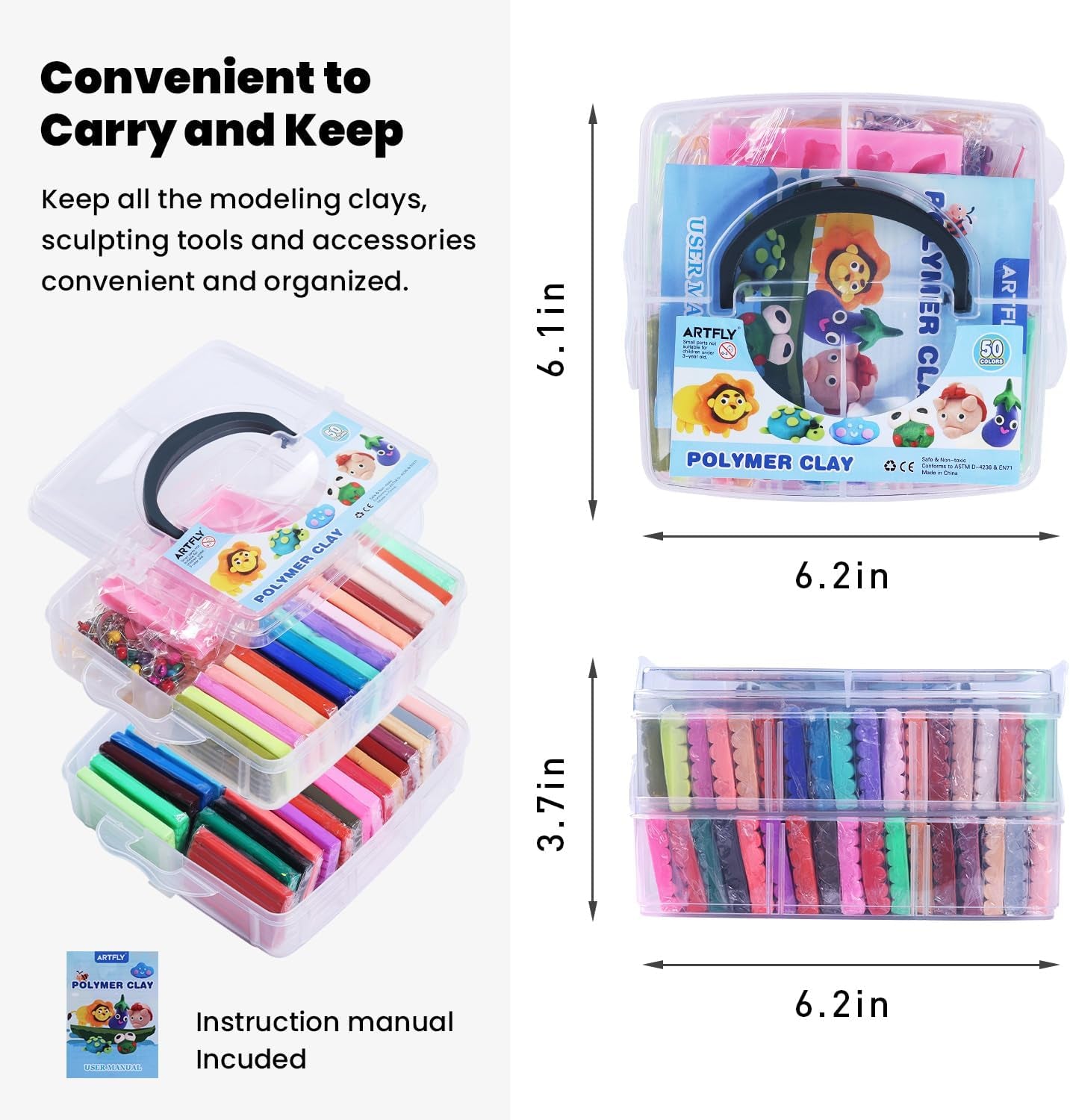 Polymer Clay, 50 Colors Clay Kit, Oven Bake Modeling Clay, Creative Polymer Clay Kit with Sculpting Tools and Jewelry Accessories, Non-Toxic, Ideal DIY Clay Gifts for Adults and Teens