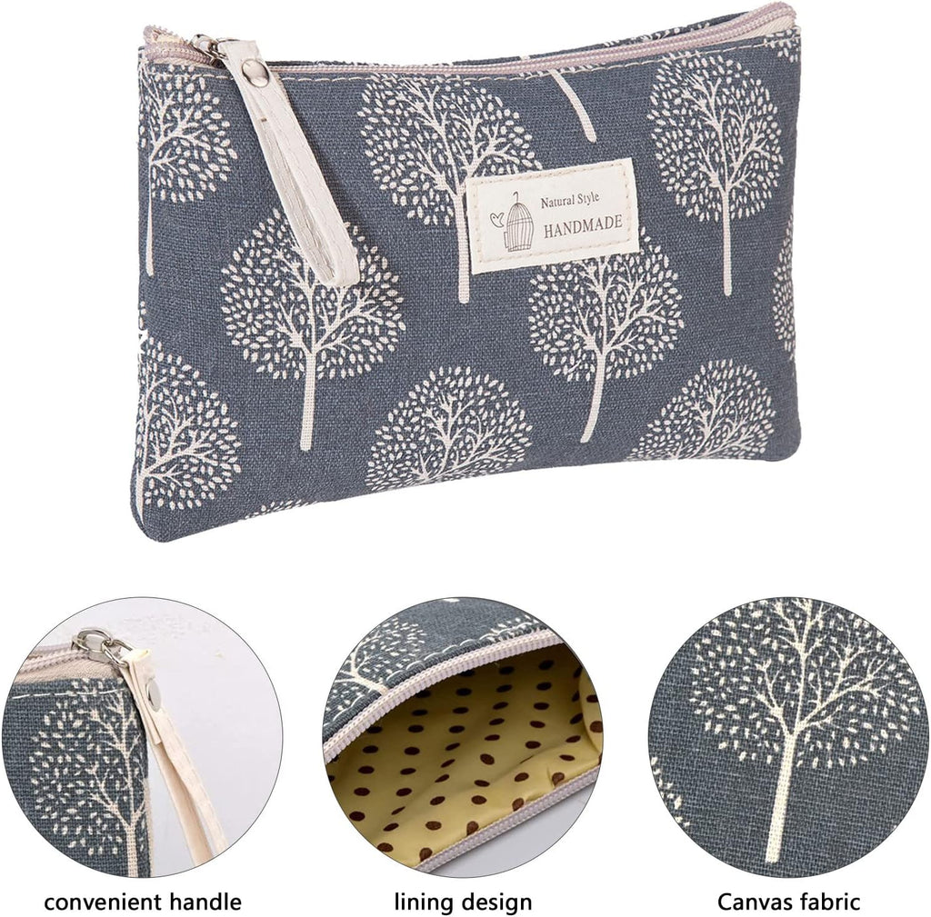 Canvas Cosmetic Bag, 2 PCS Portable Women Purses, Printed Makeup Bag Pouch Multifunctional Travel Toiletry Bag with Zipper for Cosmetics Keys Cards
