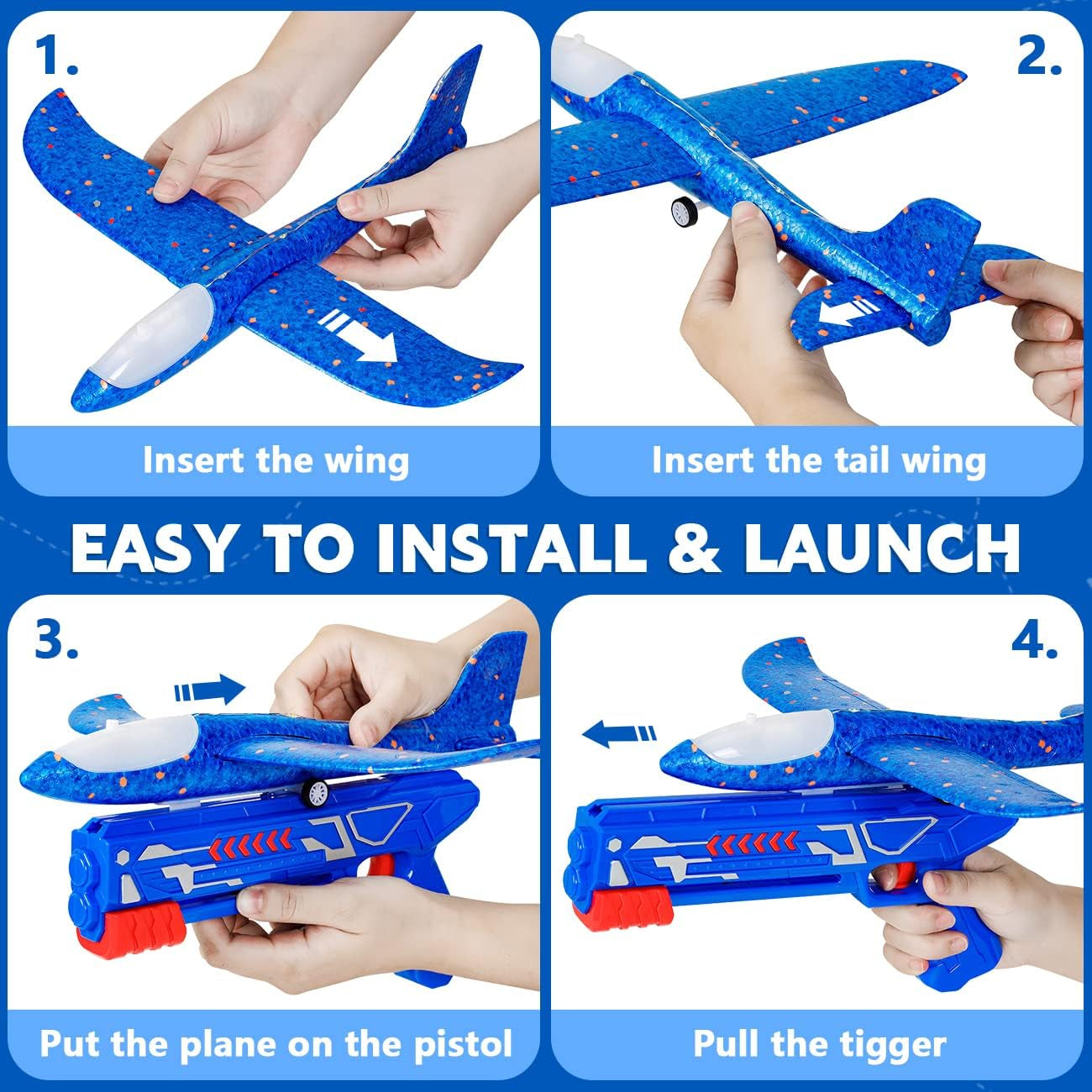 Boys Toys Age 4 5 6 7 8 9 Year Old Boy Gifts, Airplane Launcher Toy with 3 Pack Foam Glider Planes, Outdoor Garden Toys Birthday Present Gift for Kids Age 3 4 5 6 7 8 9 Year Old Boys