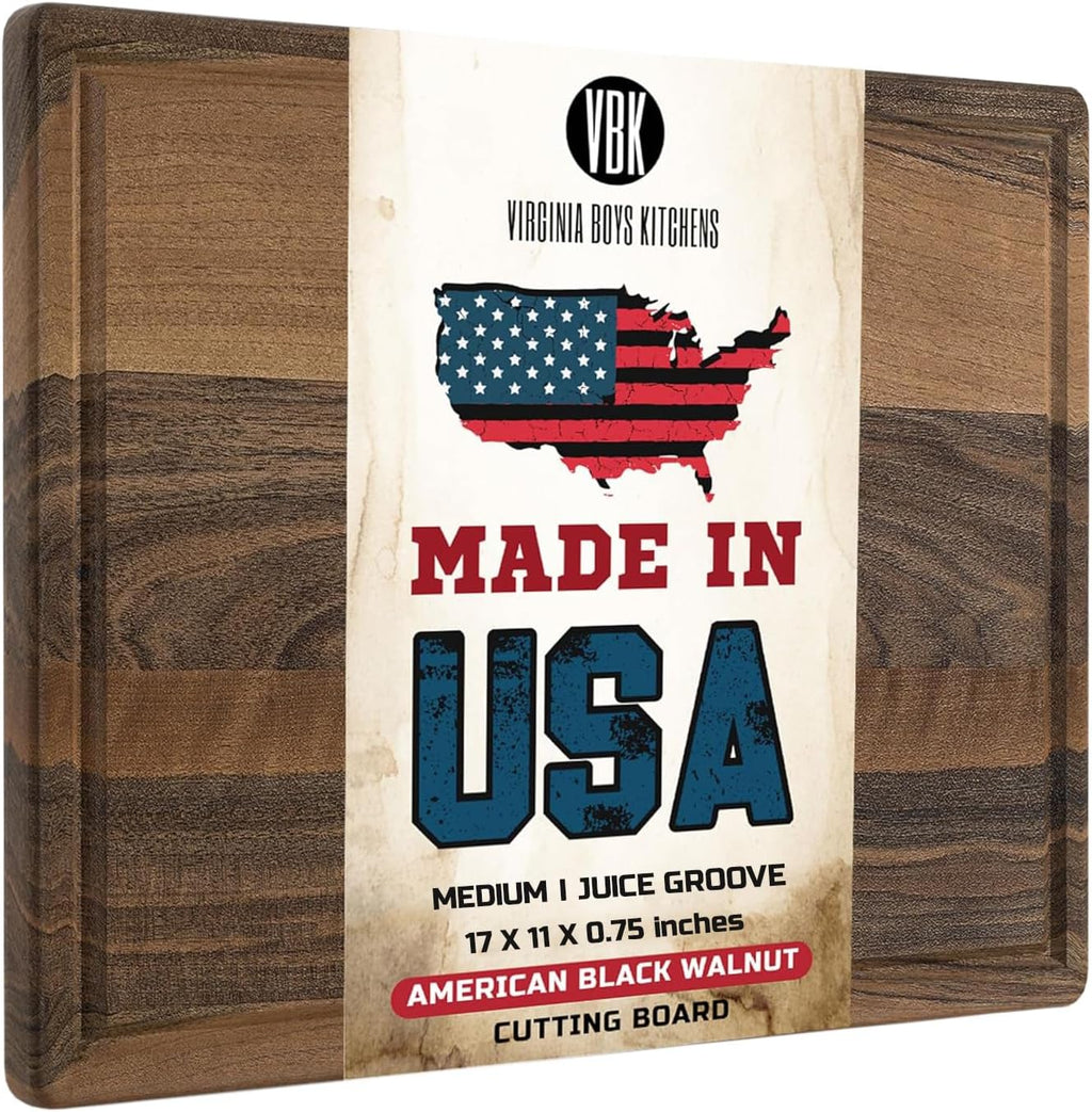 Made in USA Black Walnut Wood Cutting Board by  - Butcher Block Wooden Carving Board with Juice Well Made from Sustainable Hardwood (17X11)