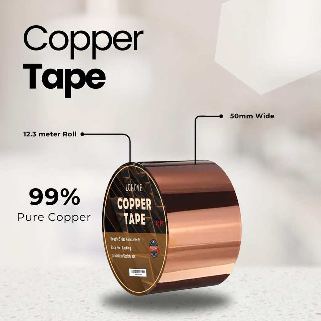 Copper Tape Slug Repellent (50Mm Wide, 12.3 Meter Long Roll) - Double-Sided Conductive Adhesive Copper Foil Tape