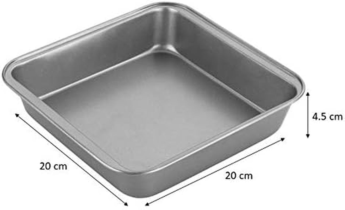 20Cm Non-Stick Square Cake Tin, Carbon Steel Cake Pan with Even Heat Distribution, Ideal for All Cake Styles and Perfect for Traditional Tray Bakes of Lasagne or Shepherds Pie