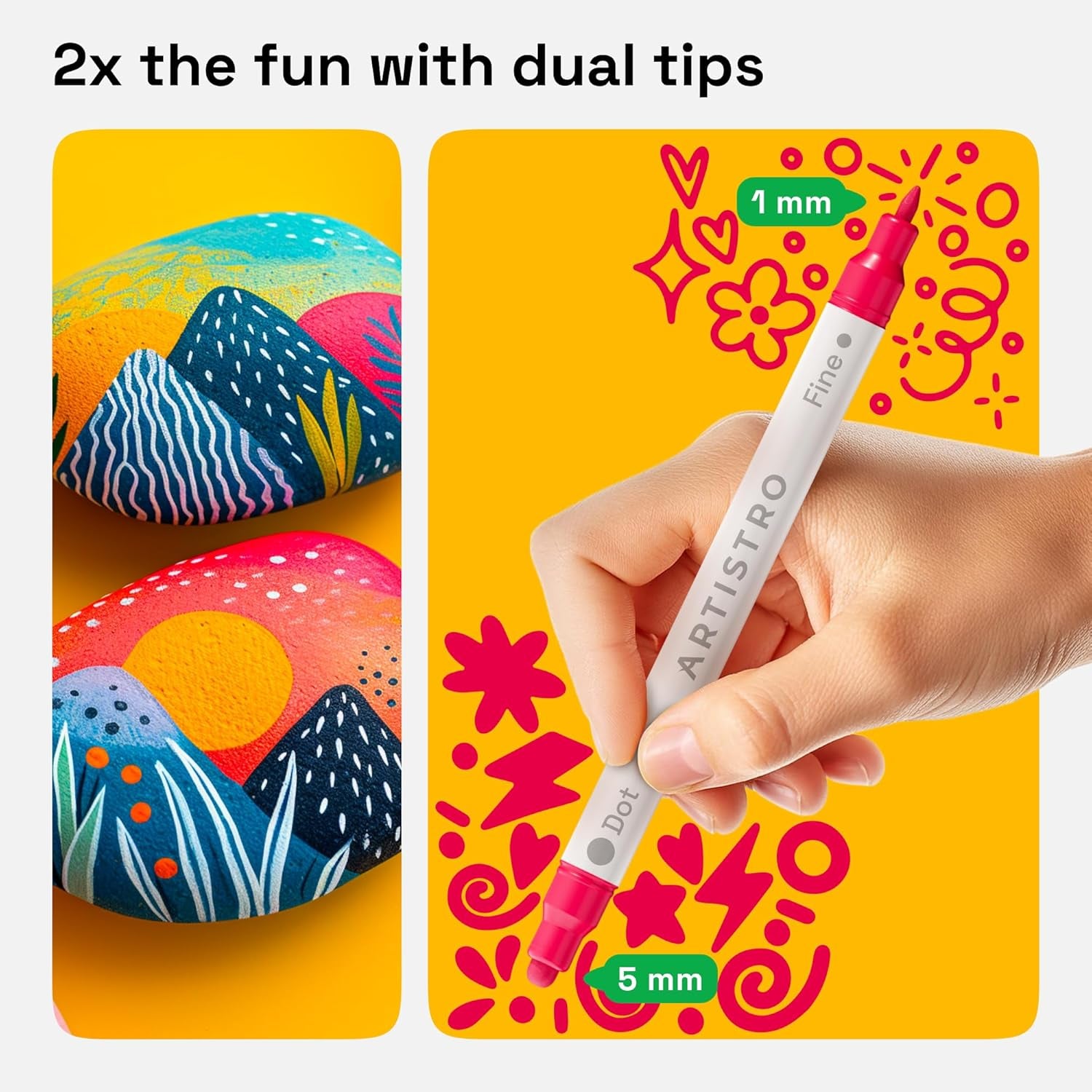 24 Colors Acrylic Paint Pens Art Set Dual Tip (Fine 1Mm + Dot 5Mm), Acrylic Markers for Fabric, Canvas, Rock, Glass, Wood, Paper, DIY, Paint Markers for Kids and Adults