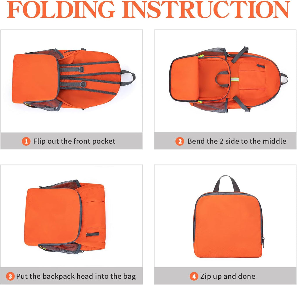 Hiking Backpack, 35L Camping Travel Backpack Packable Outdoor Sports Camping, Water Resistant Lightweight Travel Daypack for Men Women, Orange