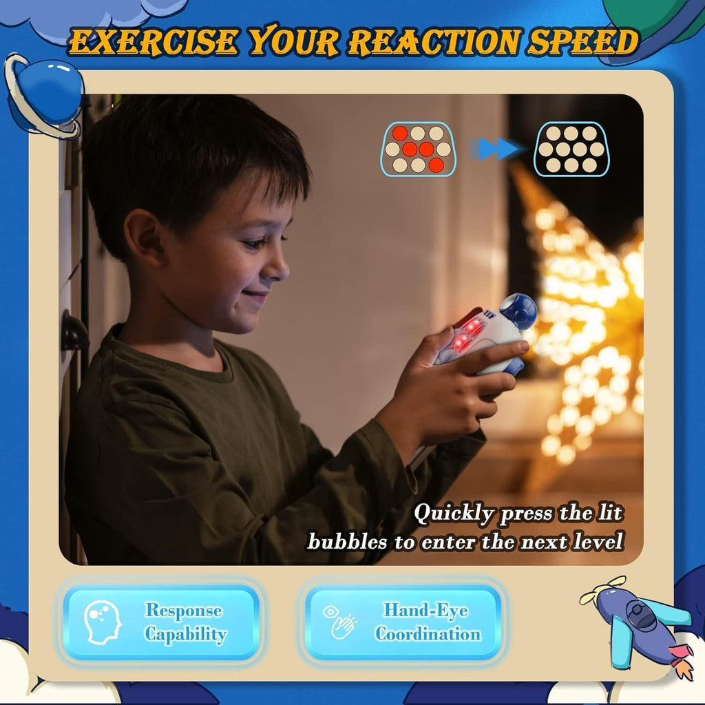 Quick Push Pop Game Fidget Toys Pro for Kids Adults, Handheld Fast Puzzle Machine, Bubble Stress Relief Party Favors, Gifts for Boys and Girls (Blue Astronaut)