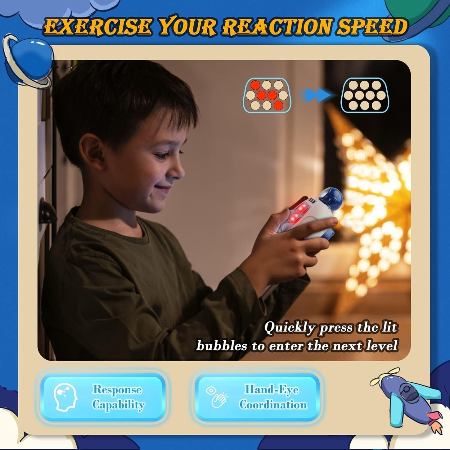 Quick Push Pop Game Fidget Toys Pro for Kids Adults, Handheld Fast Puzzle Machine, Bubble Stress Relief Party Favors, Gifts for Boys and Girls (Blue Astronaut)