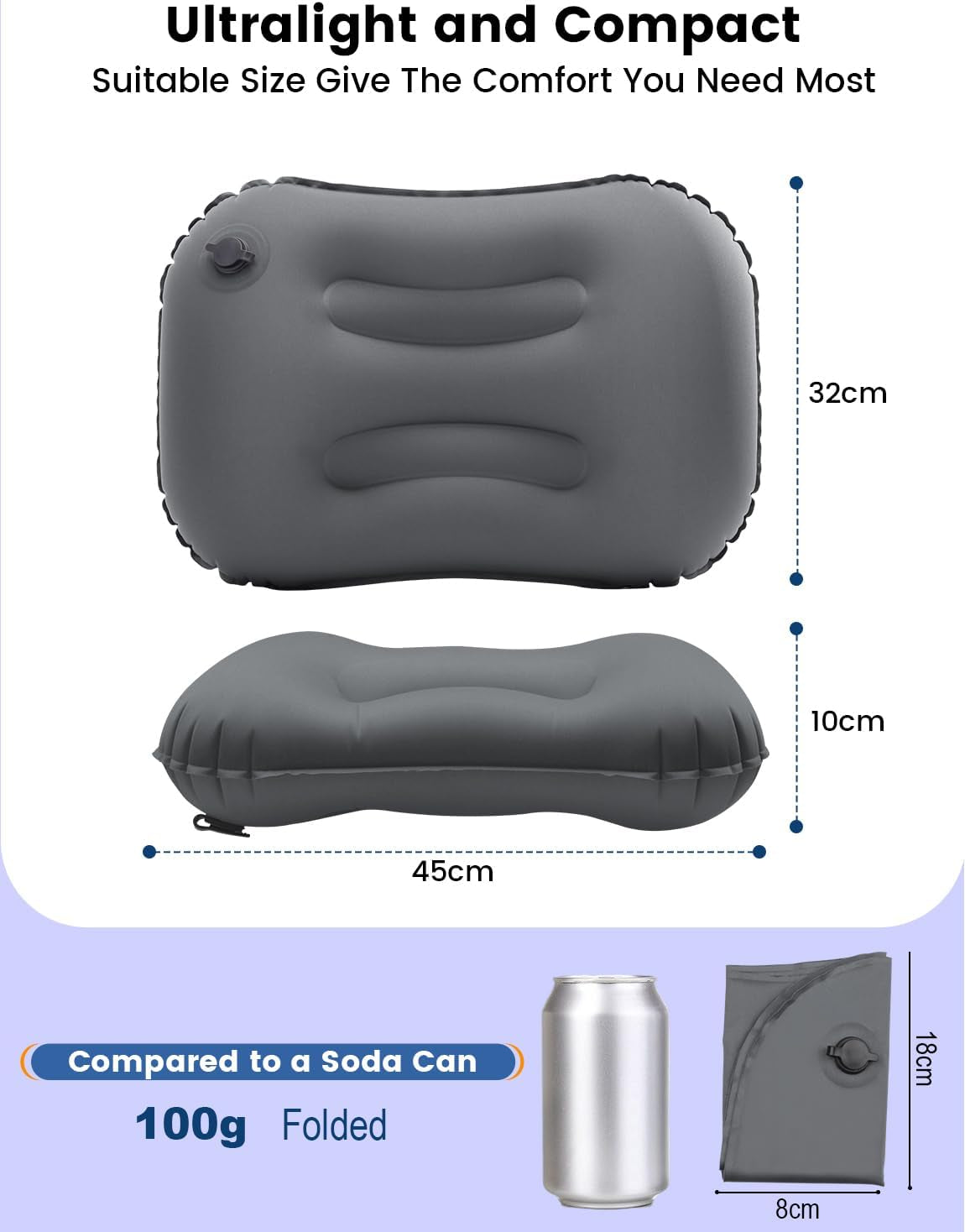 Camping Pillow Inflatable with Ergonomic Design, Travel Pillow Air Pillow Beach Pillow for Neck Support for Car Beach Office
