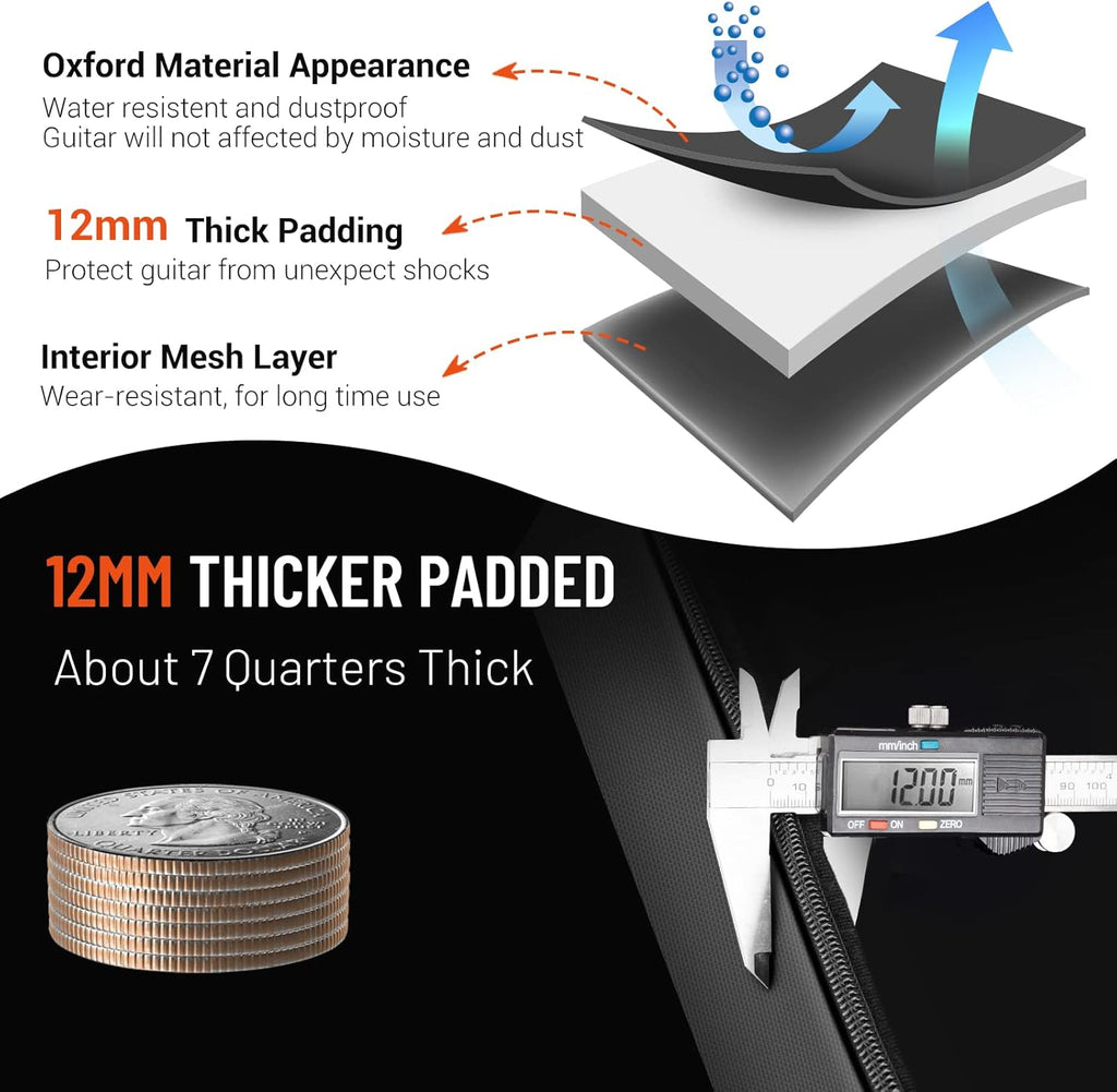 Guitar Bag Acoustic 40 41 42 Inch Guitar Case Upgraded Premium Version 12Mm Sponge Padded