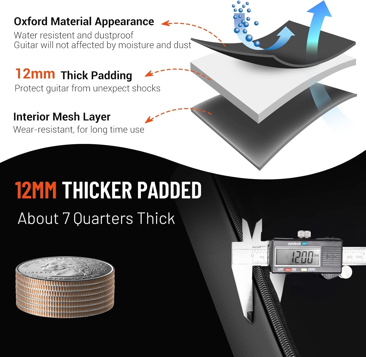 Guitar Bag Acoustic 40 41 42 Inch Guitar Case Upgraded Premium Version 12Mm Sponge Padded