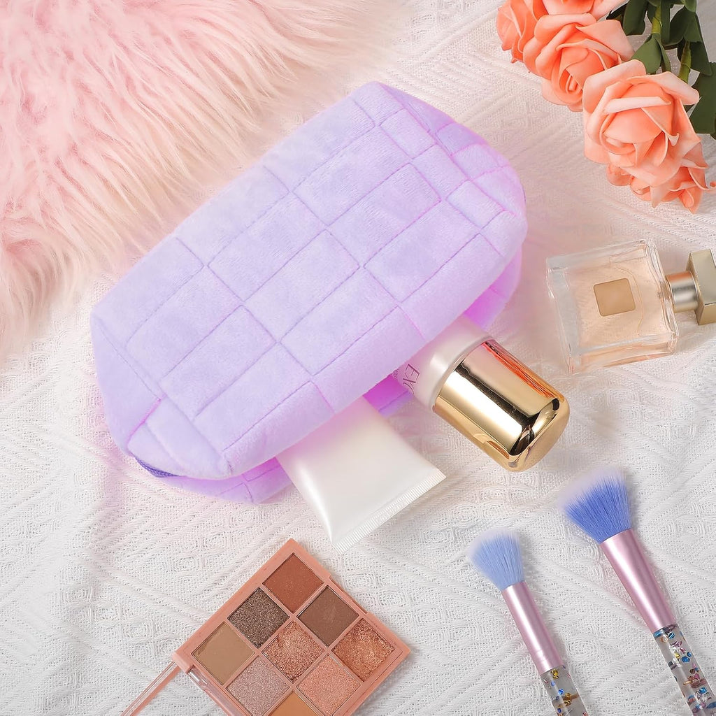 Makeup Bag Soft Pouch Pencil Case Aesthetic Cosmetic Pouch Bathroom Shower Fuzzy Plush Toiletry Organizer Make up Organize Accessories Travel Bag Y2K Purse Containers Women (Purple)