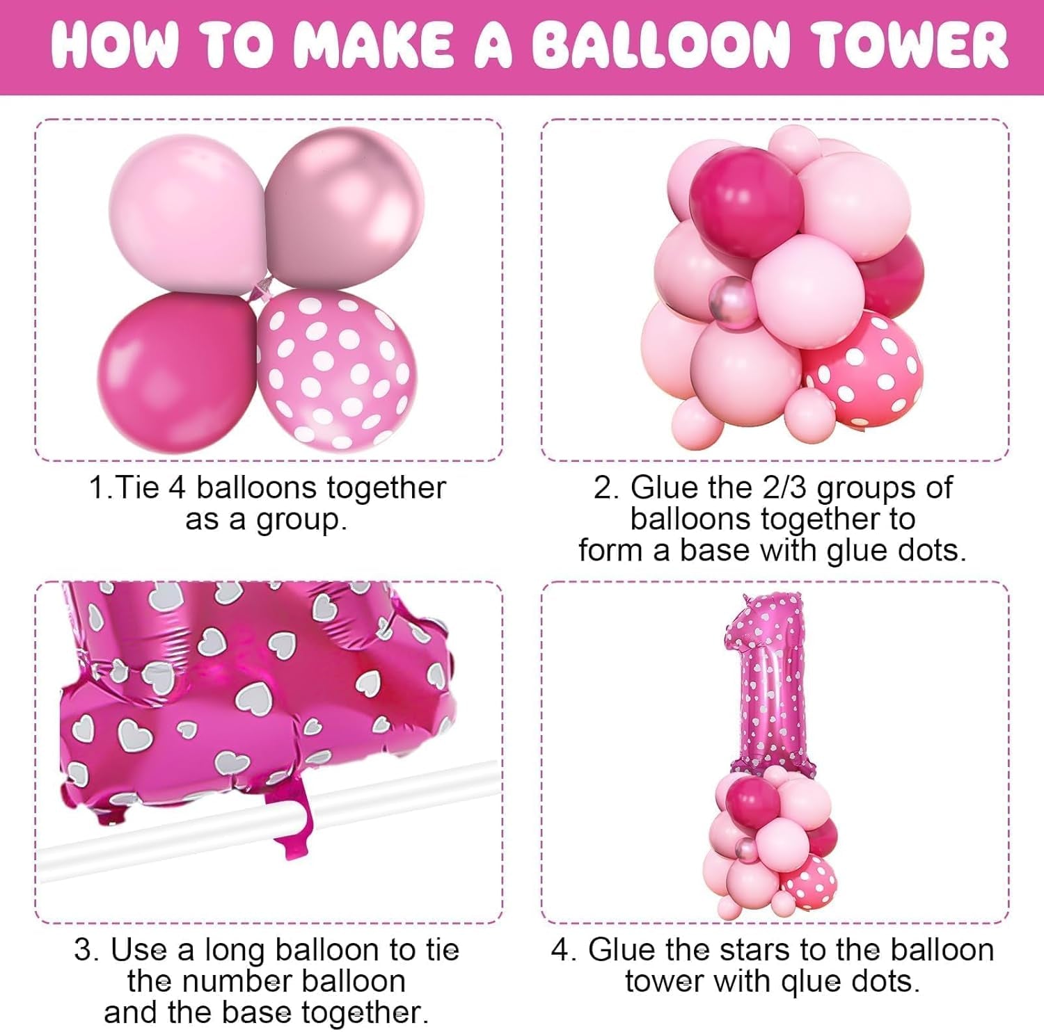 Pink Mouse 1St Birthday Balloons Decorations, Hot Pink Rose Polka Dots Balloons Arch Kit, Huge Bow Foil Balloons, Pink Number 1 Balloon Tower for Baby Shower Girls Princess Mouse 1St Theme Party