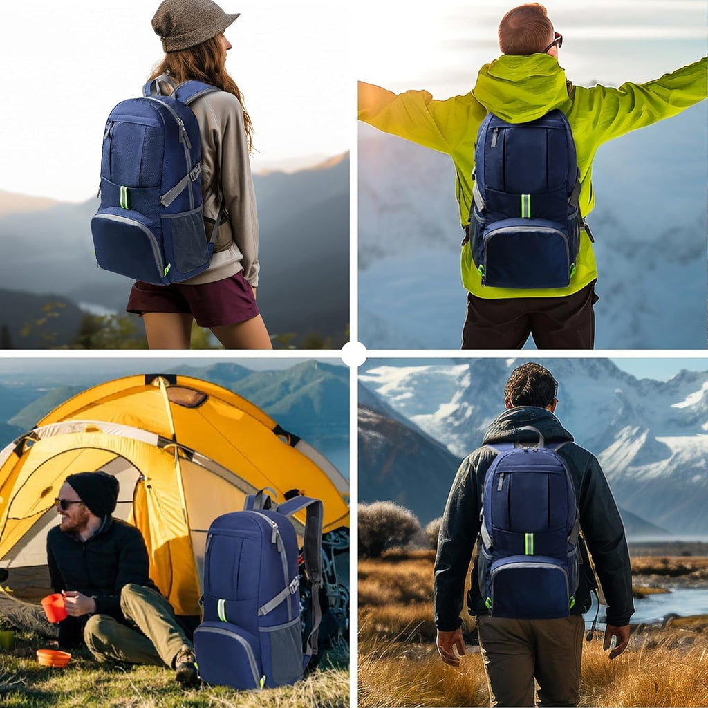 Hiking Backpack, 35L Camping Travel Backpack Packable Outdoor Sports Camping, Water Resistant Lightweight Travel Daypack for Men Women, Navy Blue