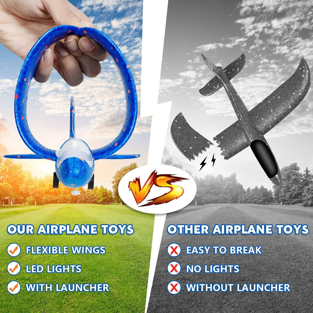 Boys Toys Age 4 5 6 7 8 9 Year Old Boy Gifts, Airplane Launcher Toy with 3 Pack Foam Glider Planes, Outdoor Garden Toys Birthday Present Gift for Kids Age 3 4 5 6 7 8 9 Year Old Boys