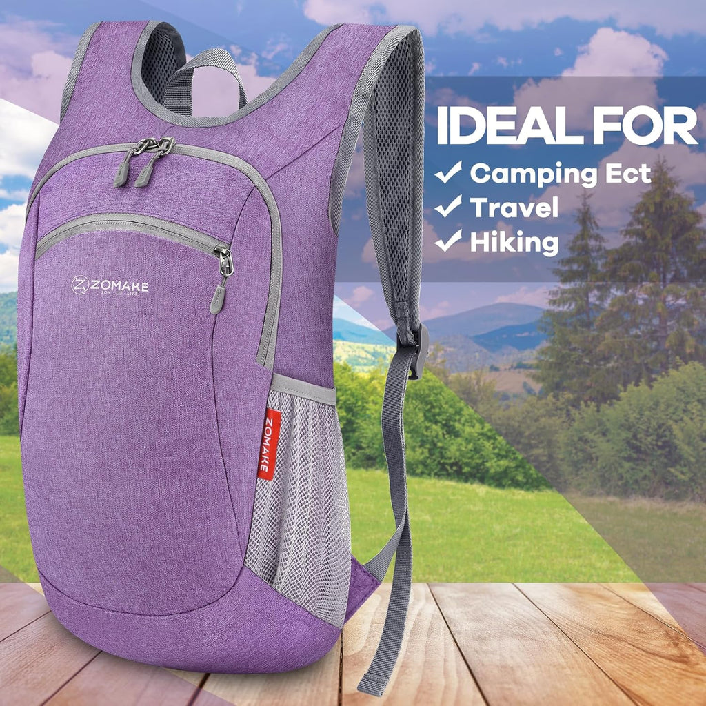 Ultra Lightweight Packable Backpack, 10L Small Daypack Light Foldable Backpacks Water Resistant Day Bag for Hiking (Light Purple)