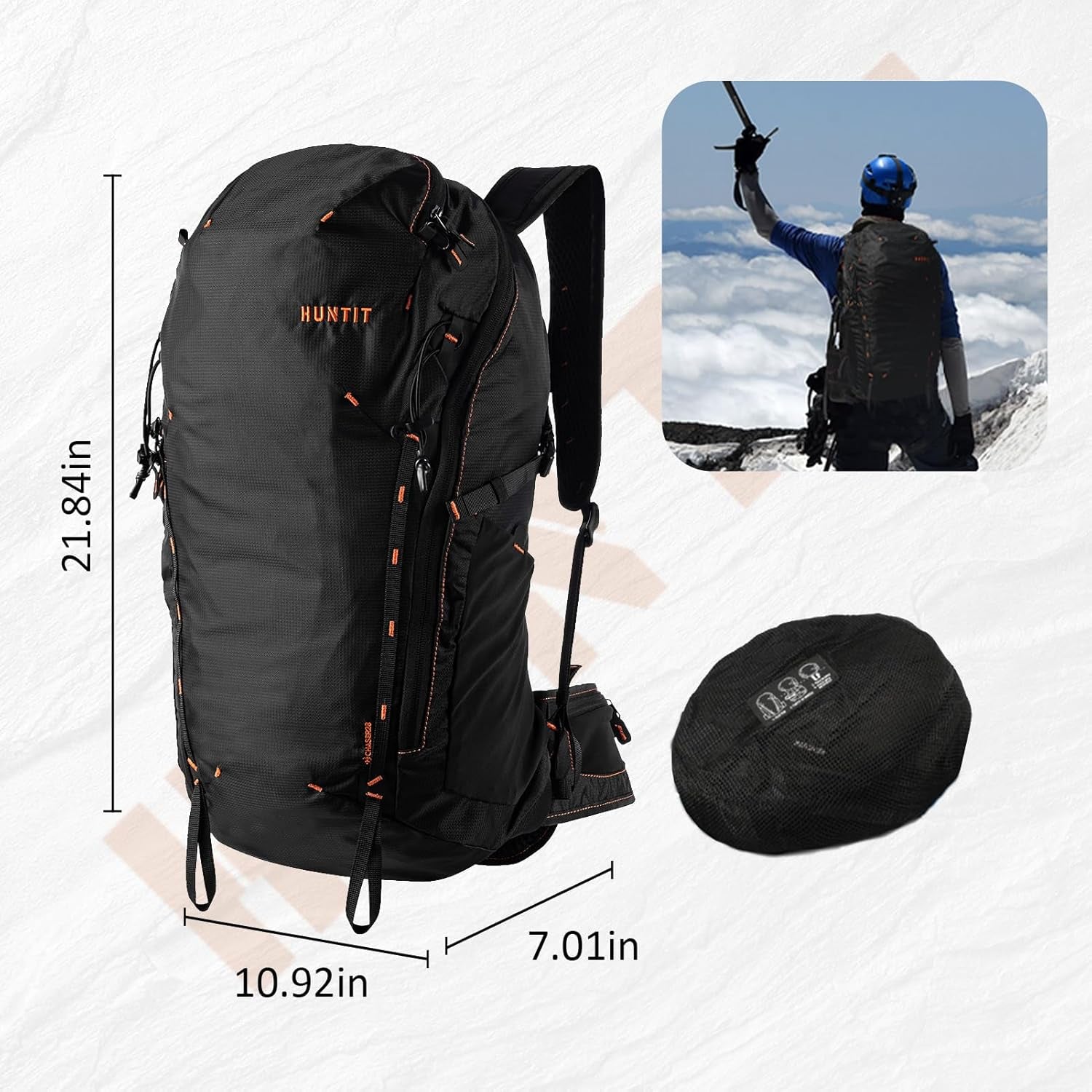 35L Hiking Backpack, Lightweight Packable Hiking Daypack, Camping, Travel Backpack for Men Women, Black