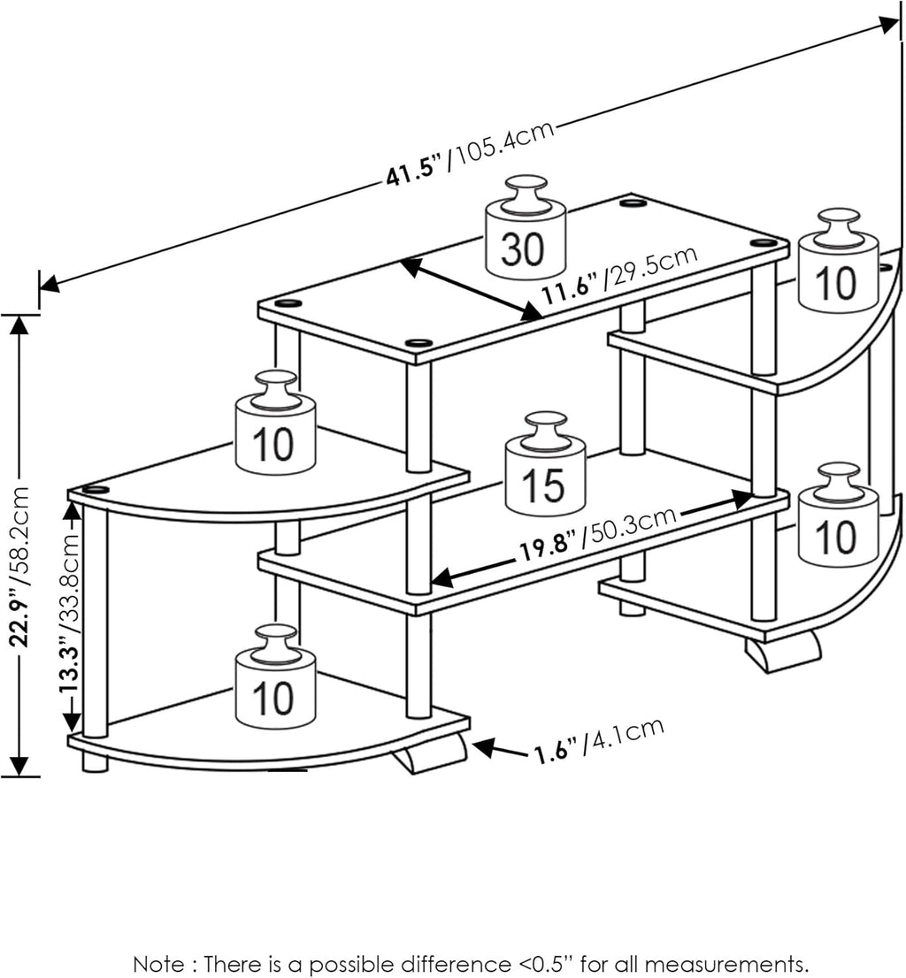 Turn-N-Tube Rounded Corner TV Entertainment Center, Black/Grey
