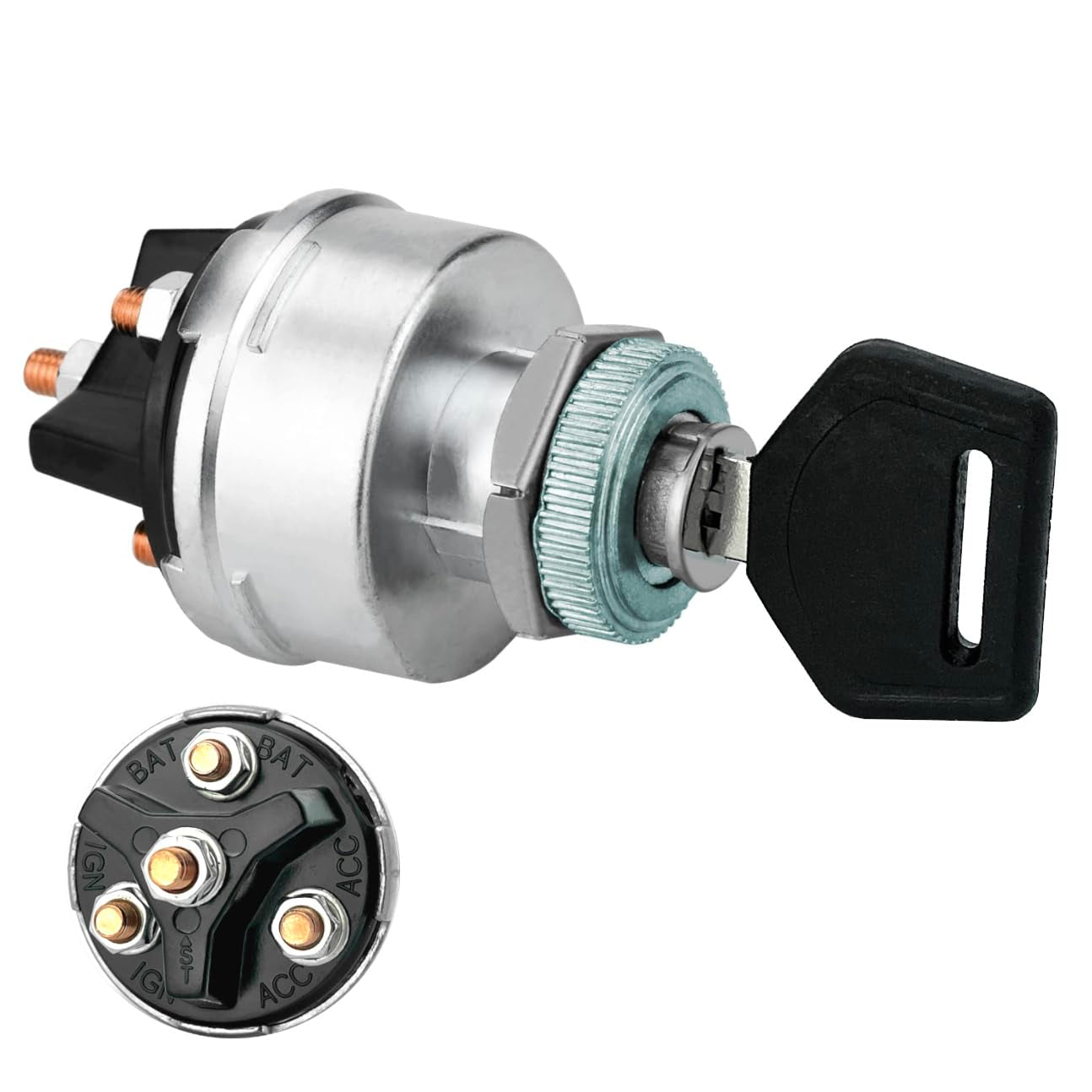 4-Position Universal Ignition Key Switch for 12V Car, Truck, Tractor, Trailer, Forklift - Acc/Off/Ign/(Start)