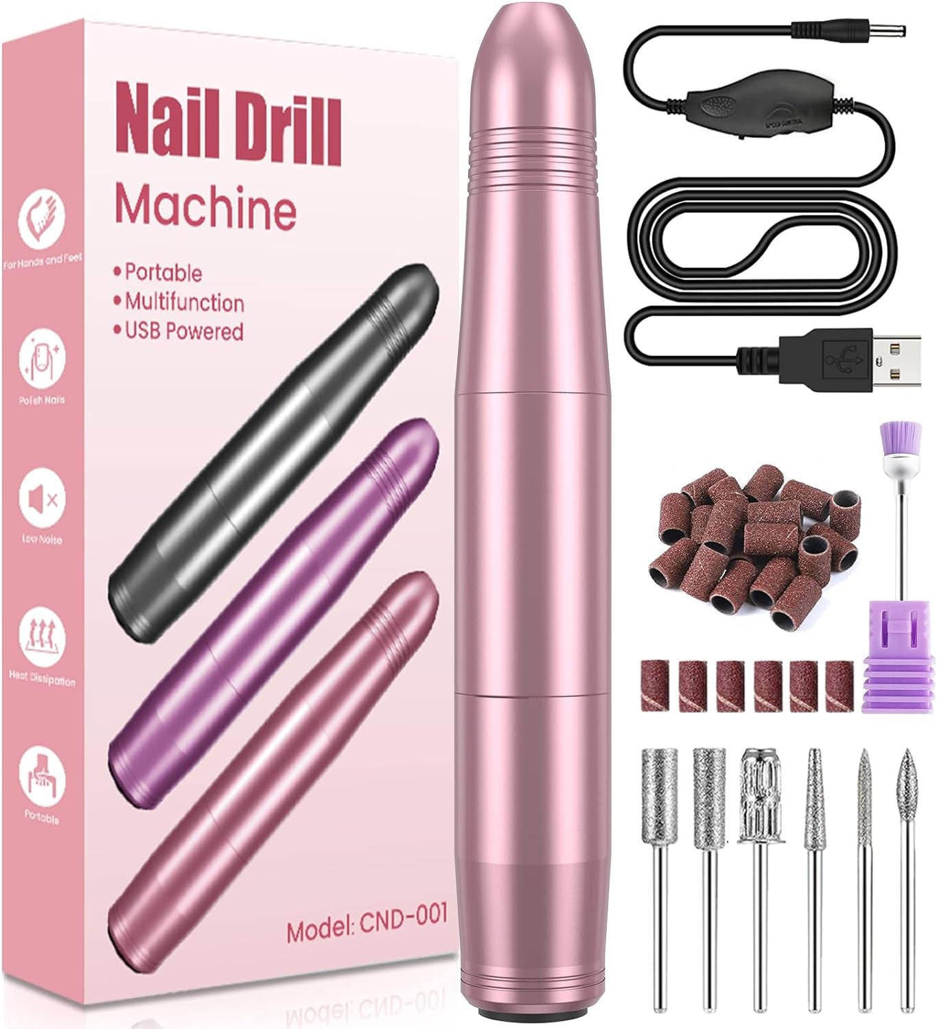 Nail Drill, Professional Electric Nail Files for Acrylic and Gel Nails, Portable Electric Nail Drill Machine E File 20000RPM, Electric Manicure Pedicure Set for Nail Care, Gifts for Girls Women Mum